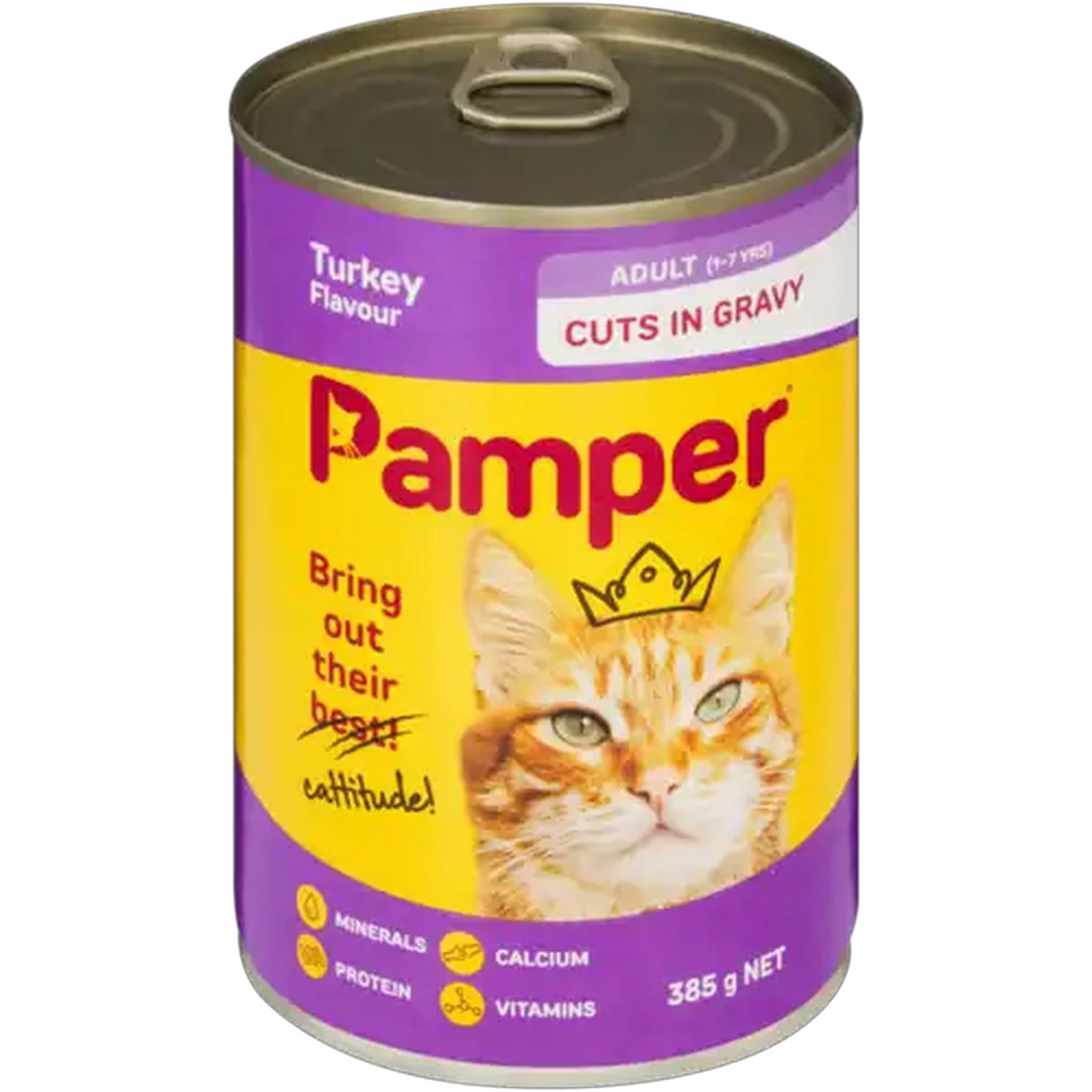 Image of Pamper Turkey Flavoured Cuts In Gravy Cat Food Can 385g