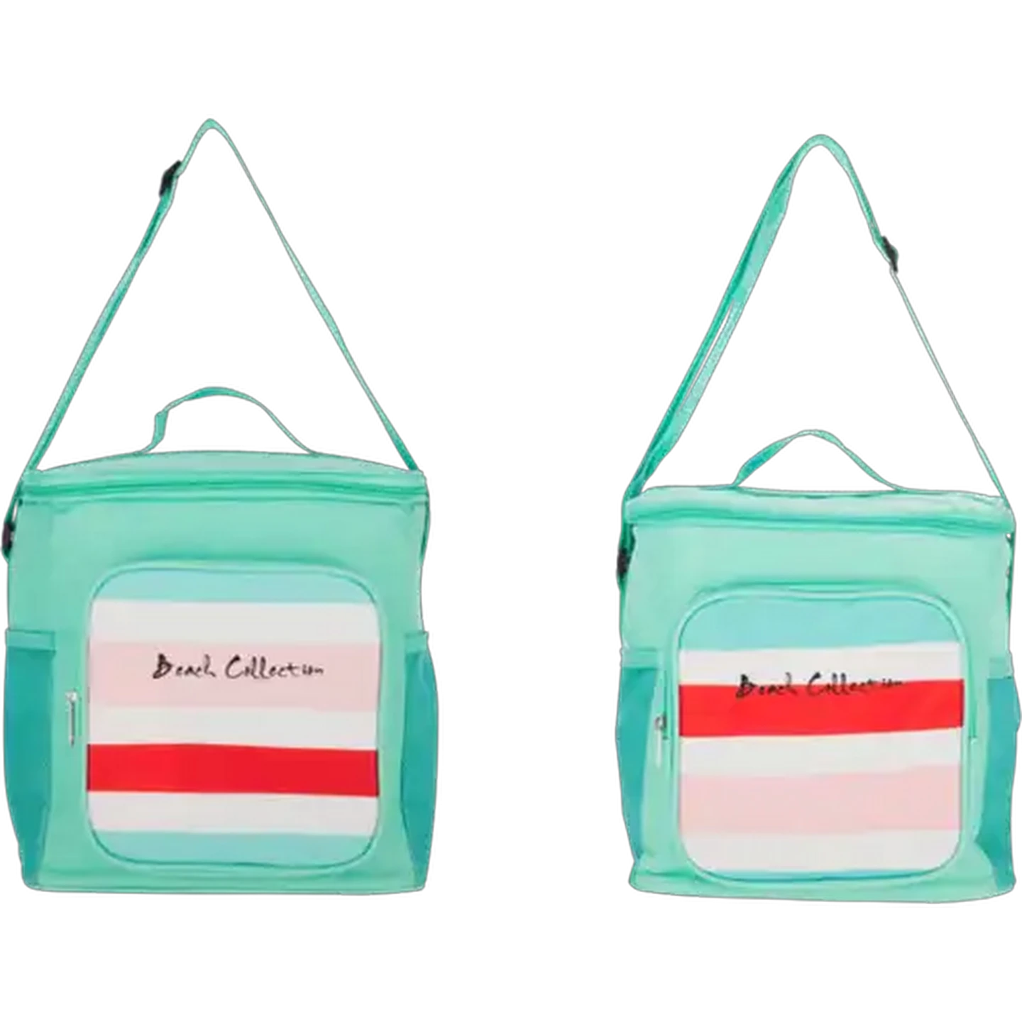 Image of White & Blue Beach Collection Striped Cooler Bag