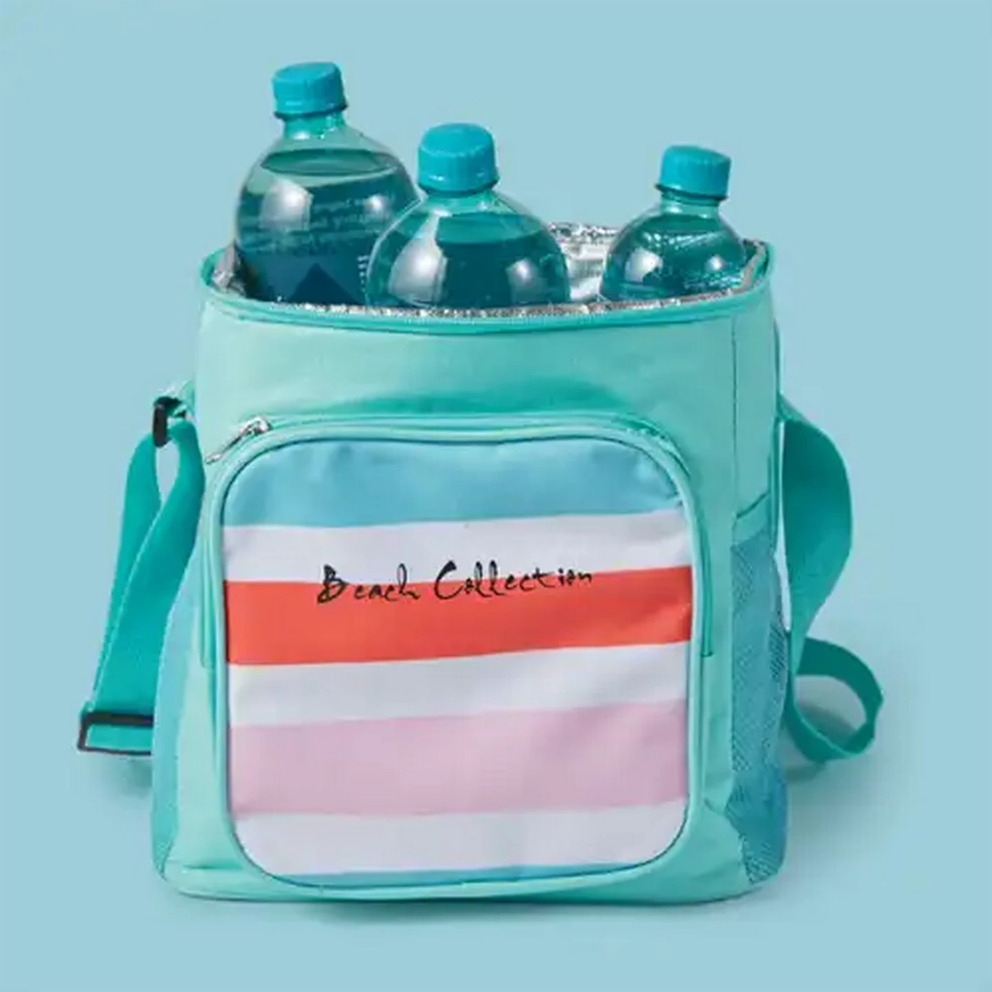 Image of White & Blue Beach Collection Striped Cooler Bag