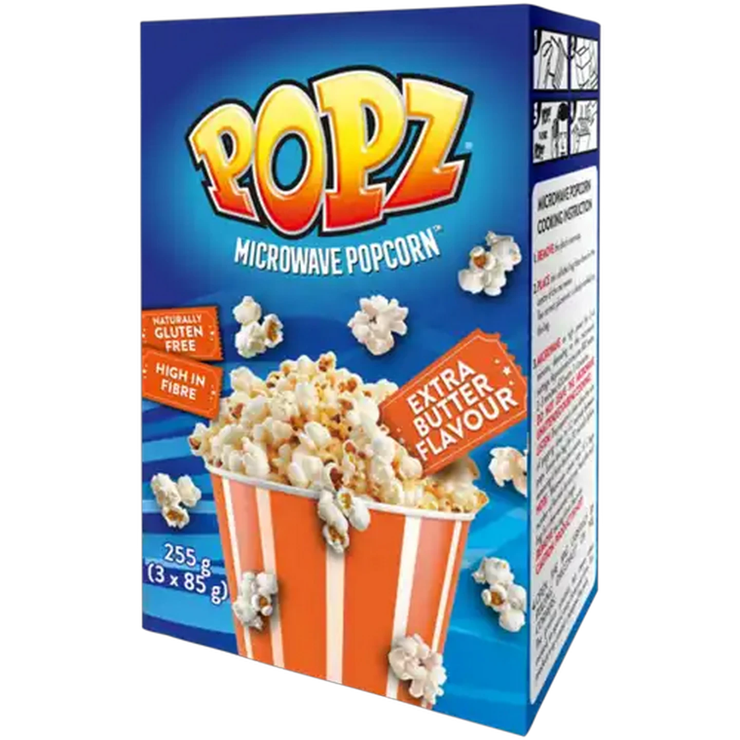 Image of Popz Gluten Free Extra Butter Flavour Microwave Popcorn 3 x 85g