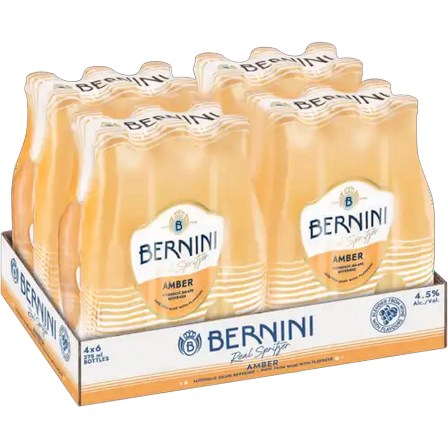 Image of Bernini Amber Alcoholic Grape Beverage Bottles 24 x 275ml