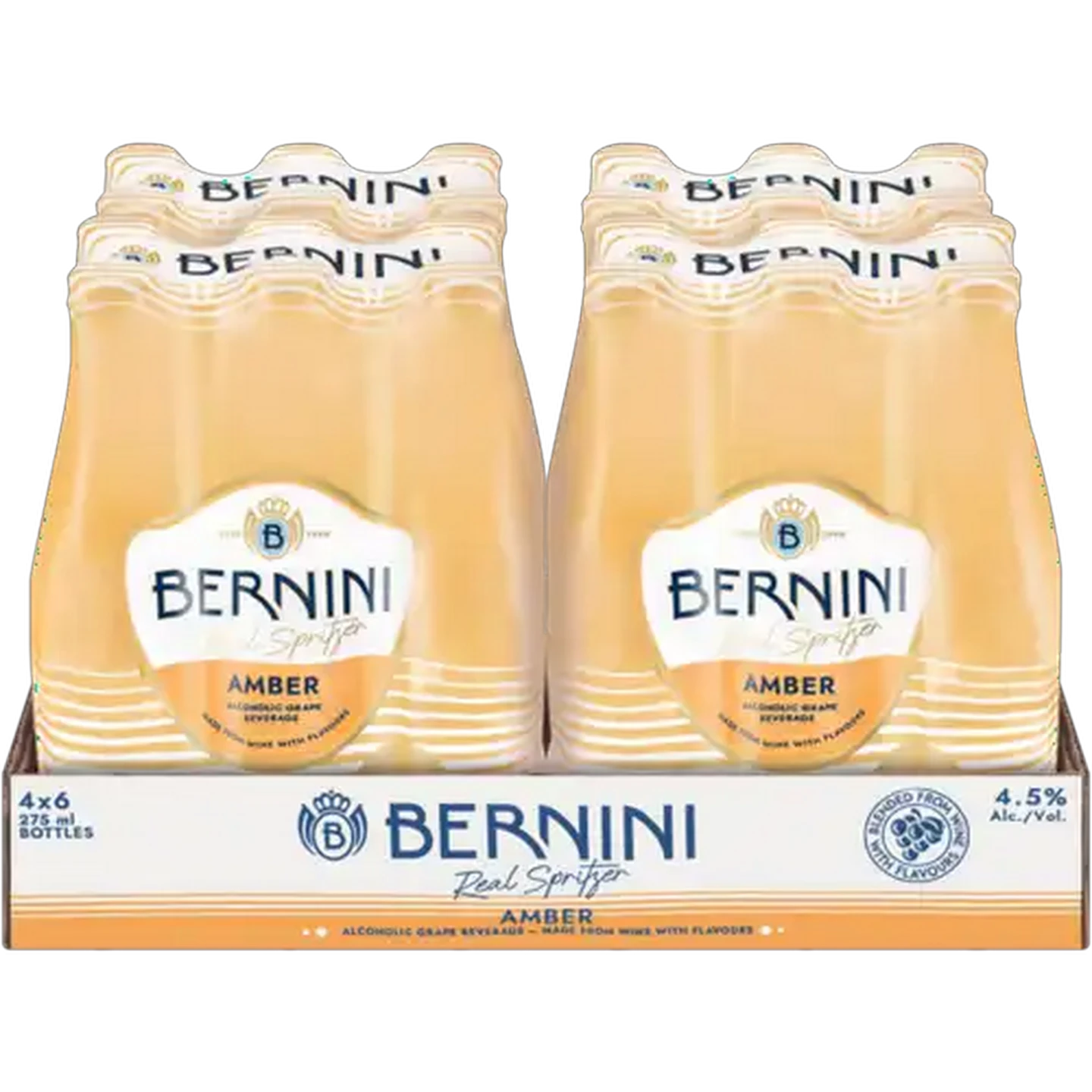 Image of Bernini Amber Alcoholic Grape Beverage Bottles 24 x 275ml