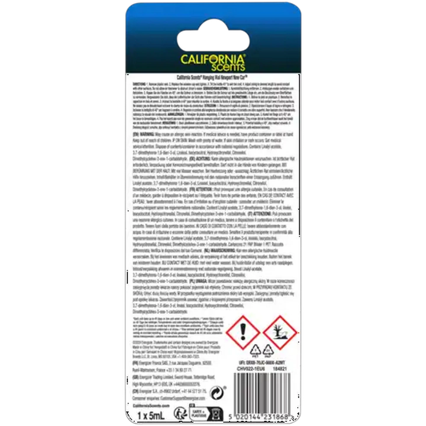 Image of California Scents Newport New Car Hanging Vial Air Freshener 5ml