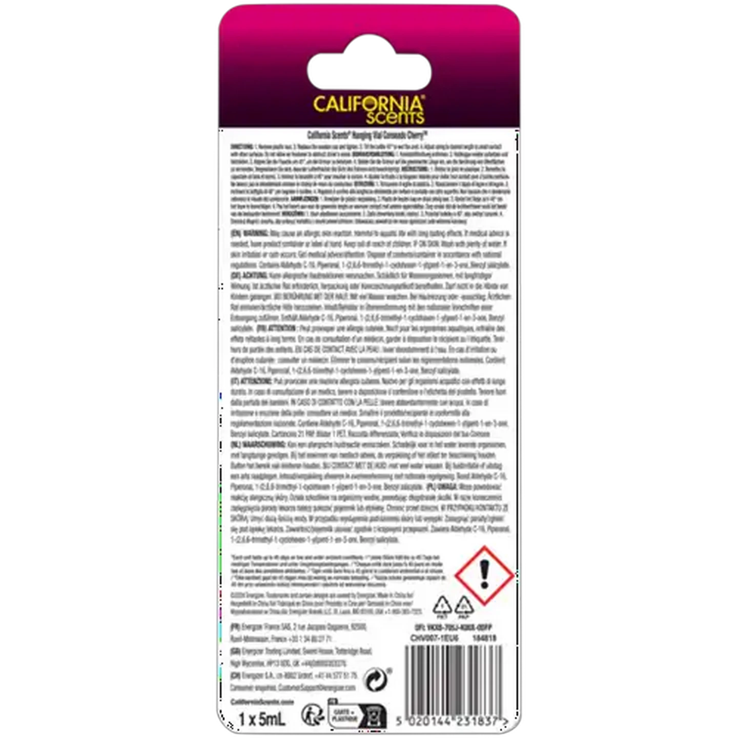 Image of California Scents Coronado Cherry Hanging Vial Air Freshener 5ml