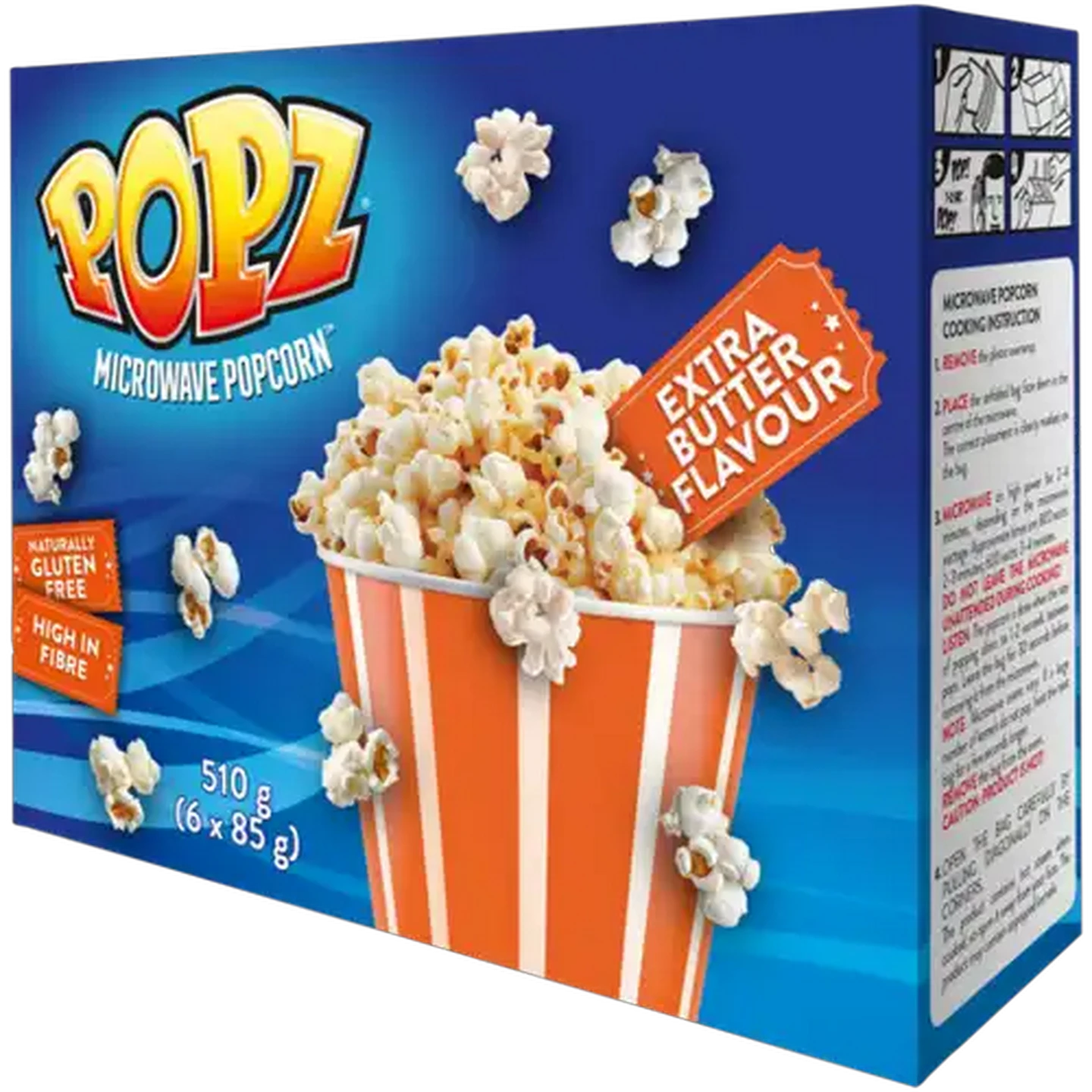 Image of Popz Gluten Free Extra Butter Flavour Microwave Popcorn 6 x 85g