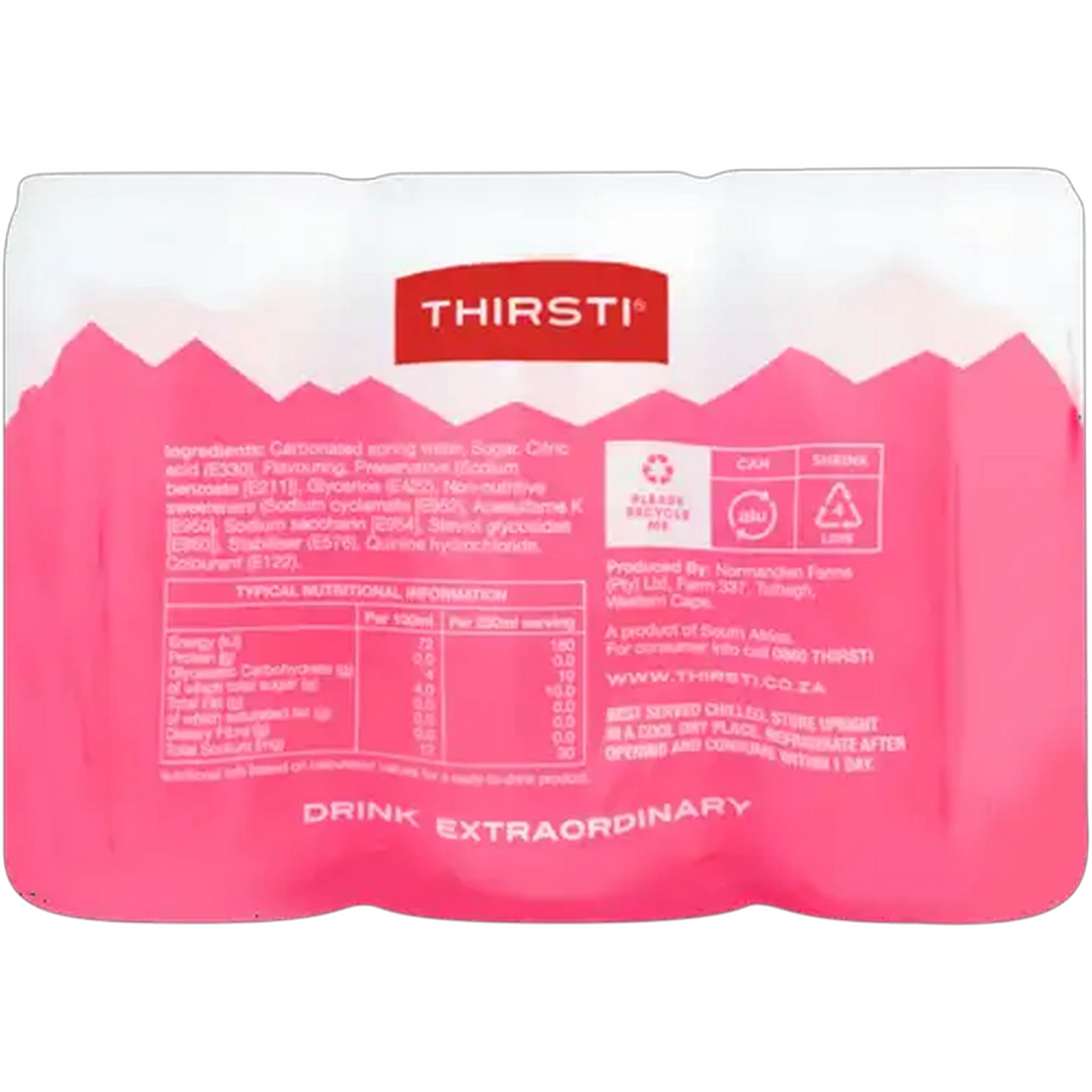 Image of Thirsti Pink Tonic Flavoured Sparkling Spring Water Mixer 6 x 250ml