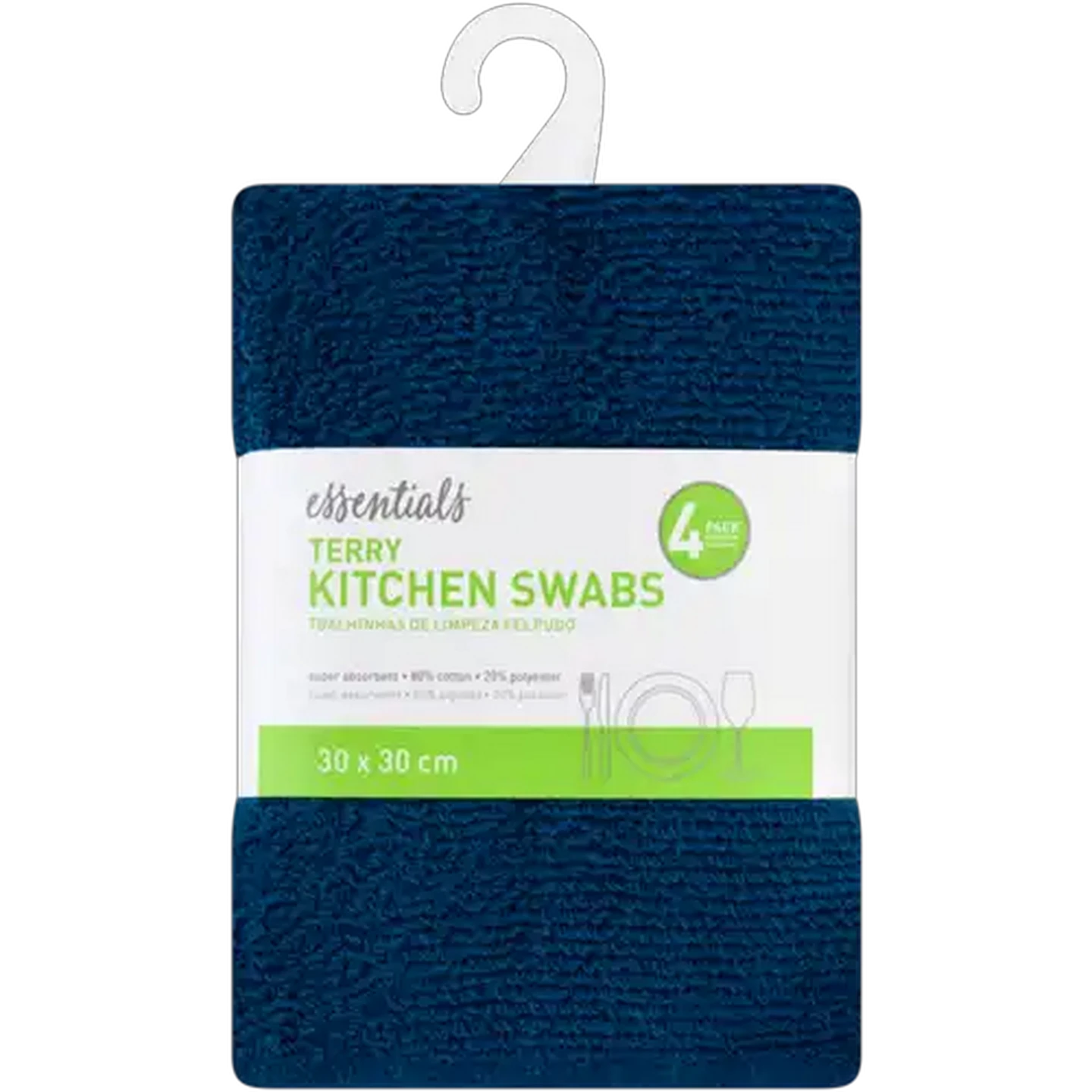 Image of Essentials Plain Terry Kitchen Swabs 4-Pack (Colour May Vary)
