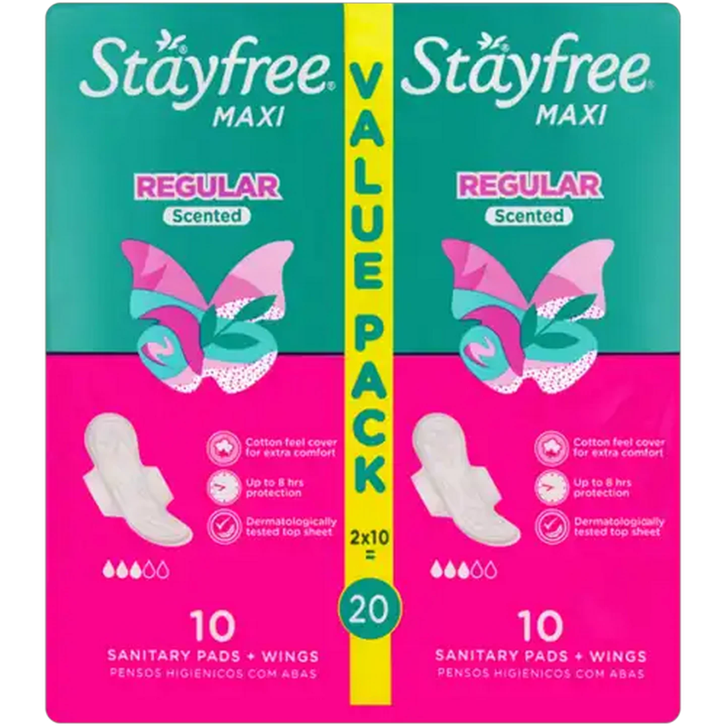 Image of Stayfree Maxi Regular Scented Sanitary Pads With Wings 20 Pack