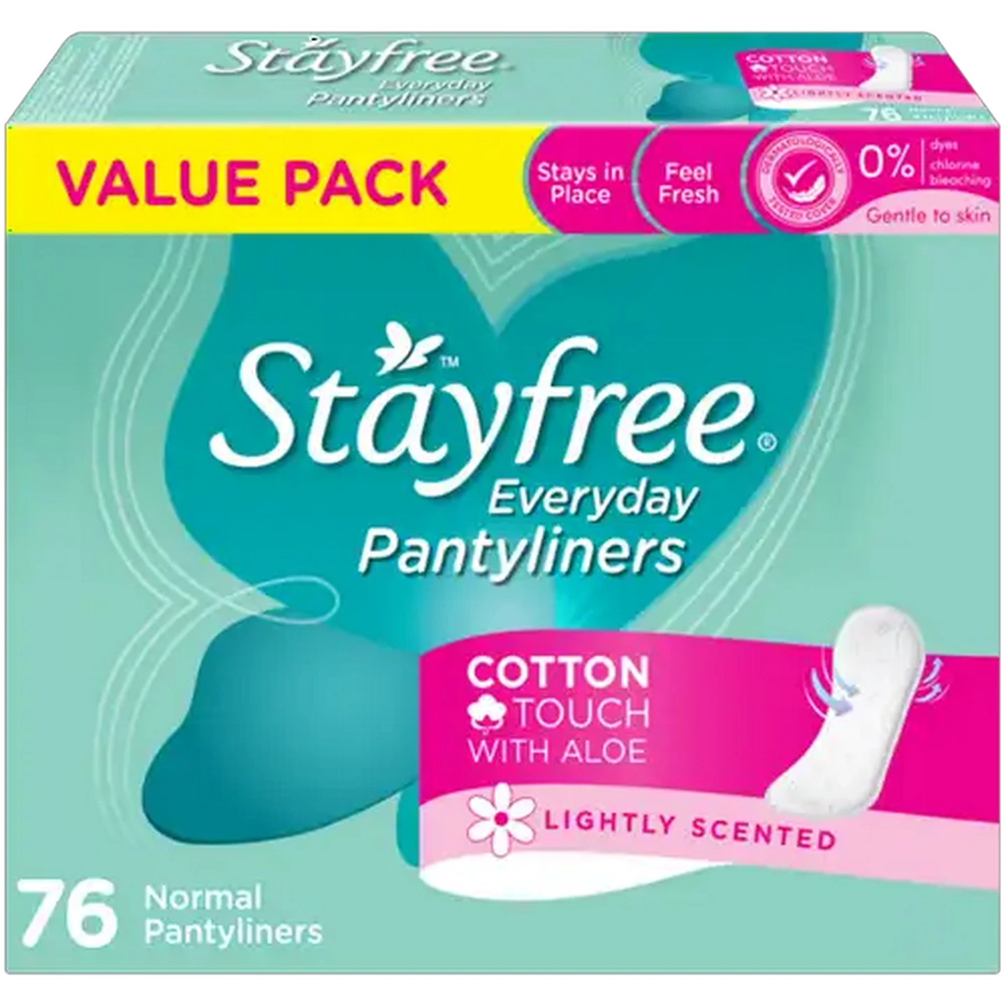 Image of Stayfree Cotton Touch Lightly Scented With Aloe Everyday Pantyliners 76 Pack