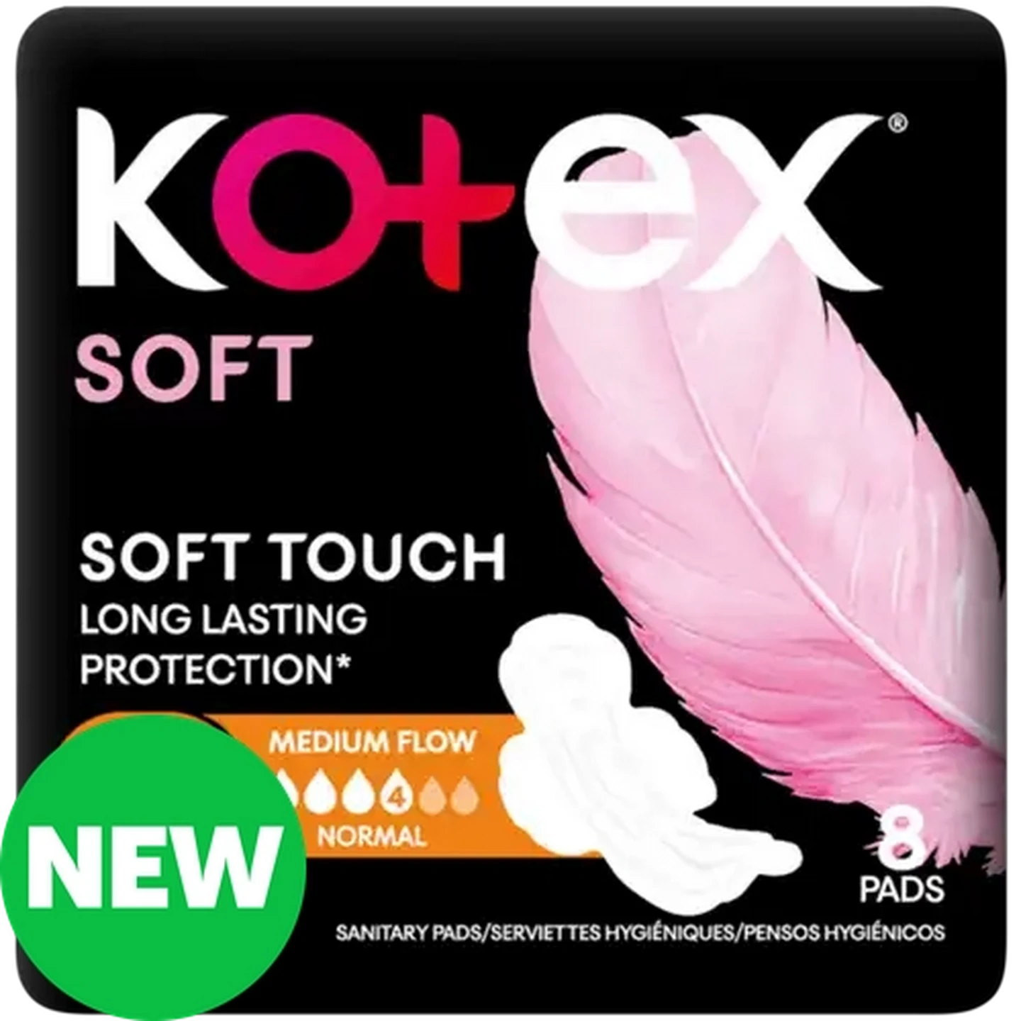 Image of Kotex Soft Medium Flow Maxi Protect Sanitary Pads with Wings 8-Pack