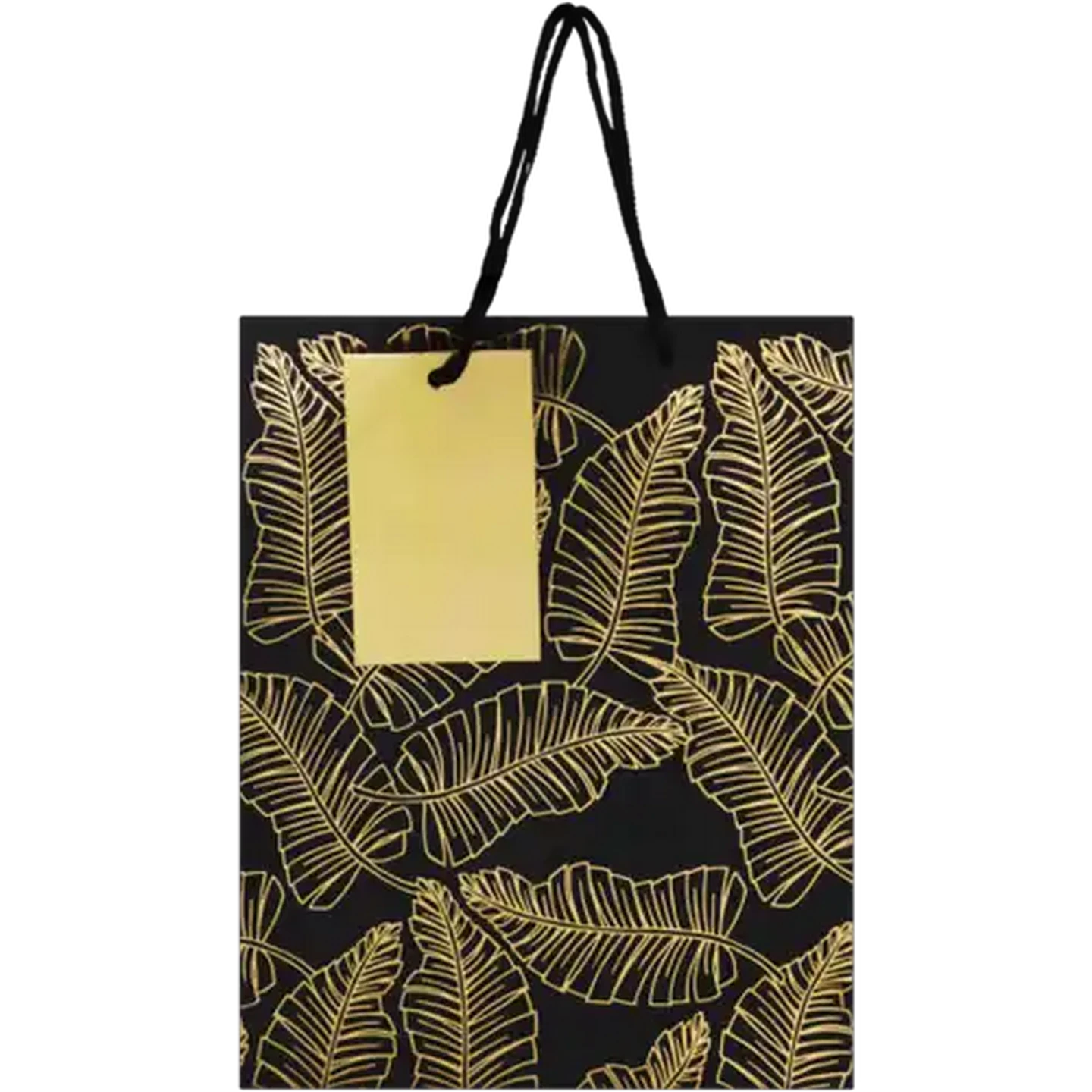 Image of Creative Stationery Medium Black & Gold Leaves Foil Gift Bag