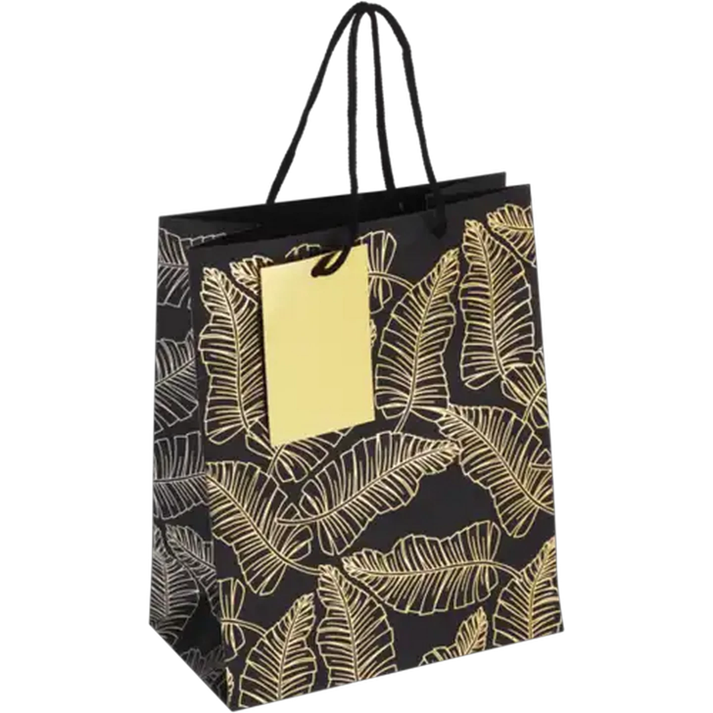 Image of Creative Stationery Medium Black & Gold Leaves Foil Gift Bag
