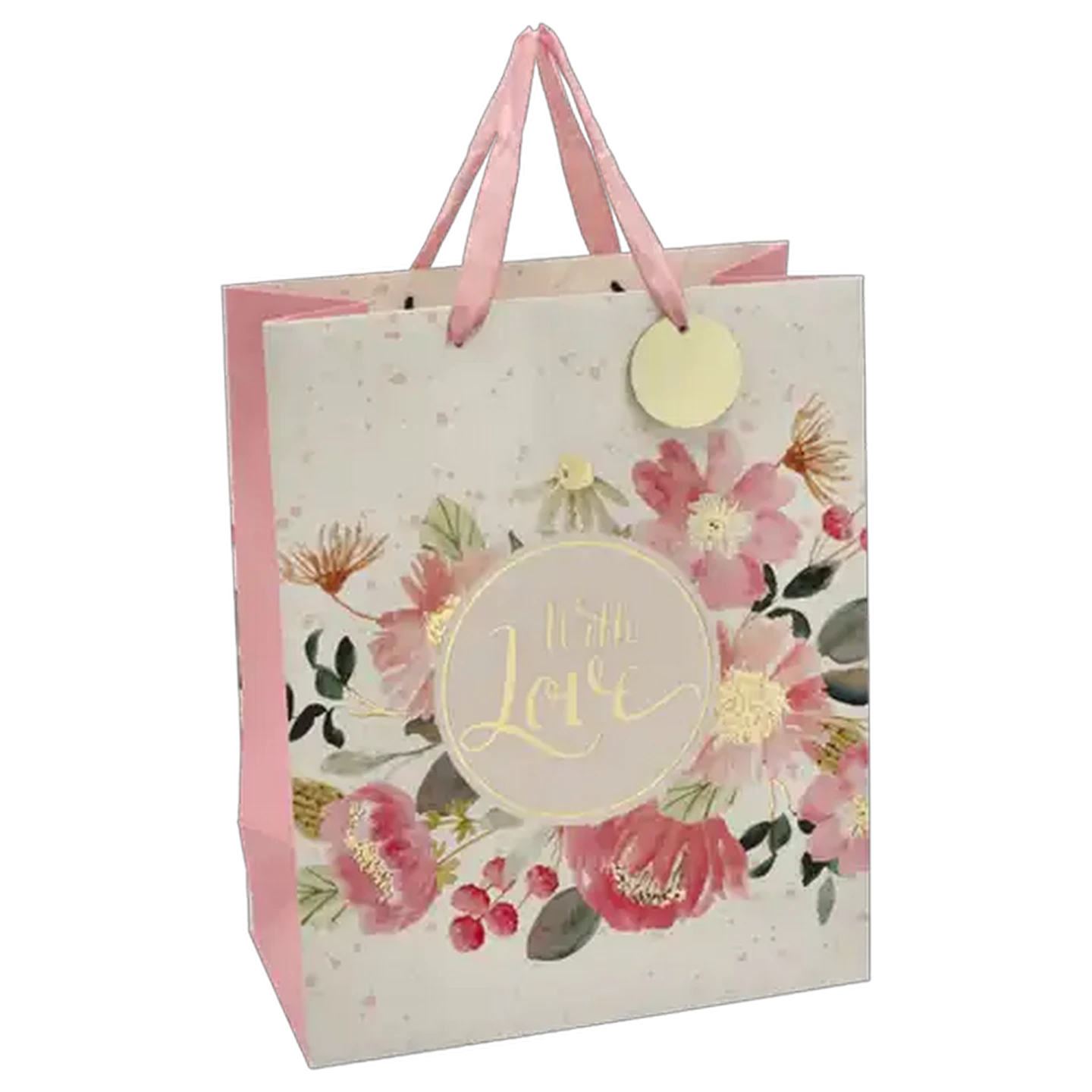 Image of With Love Large Flowers Valentine's Day Foiled Gift Bag