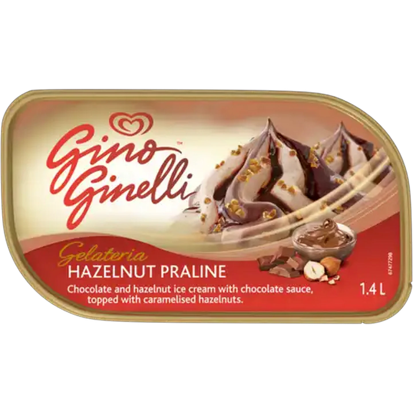 Image of Ola Gino Ginelli Hazelnut Praline Flavoured Ice Cream With Chocolate Sauce 1.4L