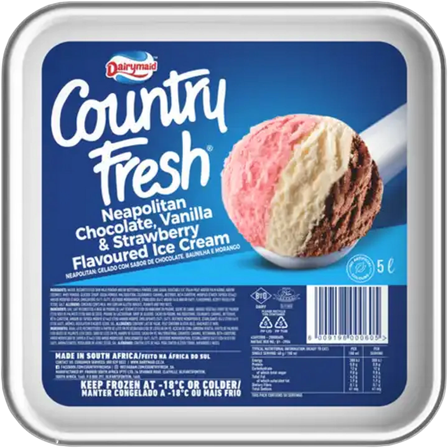 Image of Dairymaid Country Fresh Neapolitan Flavoured Ice Cream 5L