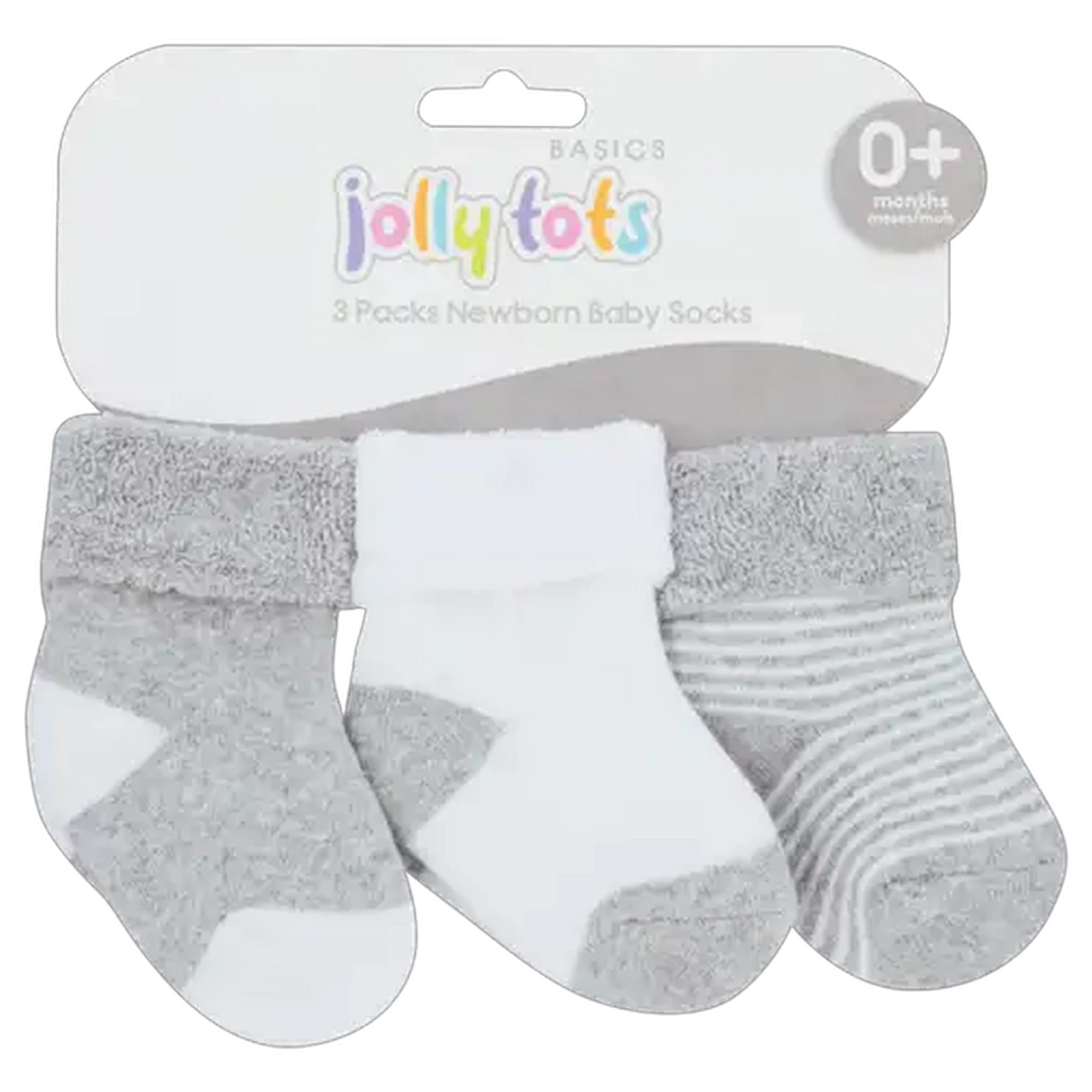 Image of Jolly Tots Basics Newborn Baby Socks 3 Pack (Colour May Vary)