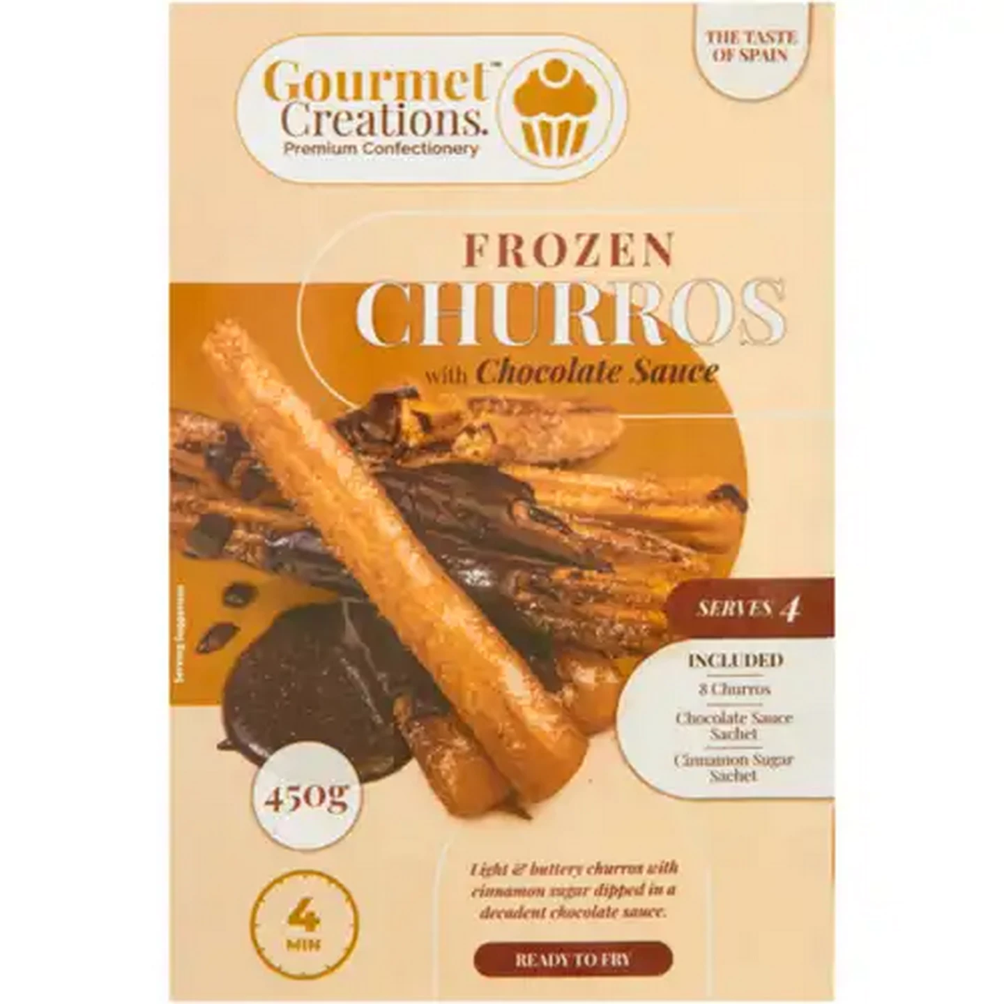 Image of Gourmet Creations Frozen Churros with Chocolate Sauce 450g
