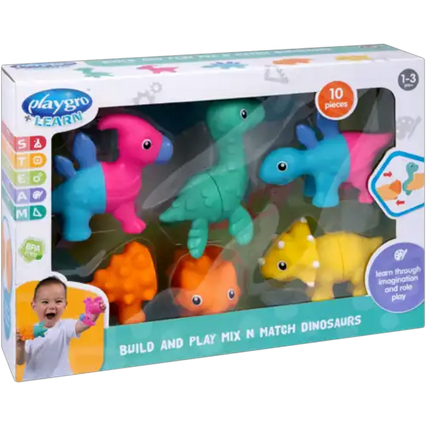 Image of Playgro Build & Play Vinyl Dino Toy Set 5-Pack