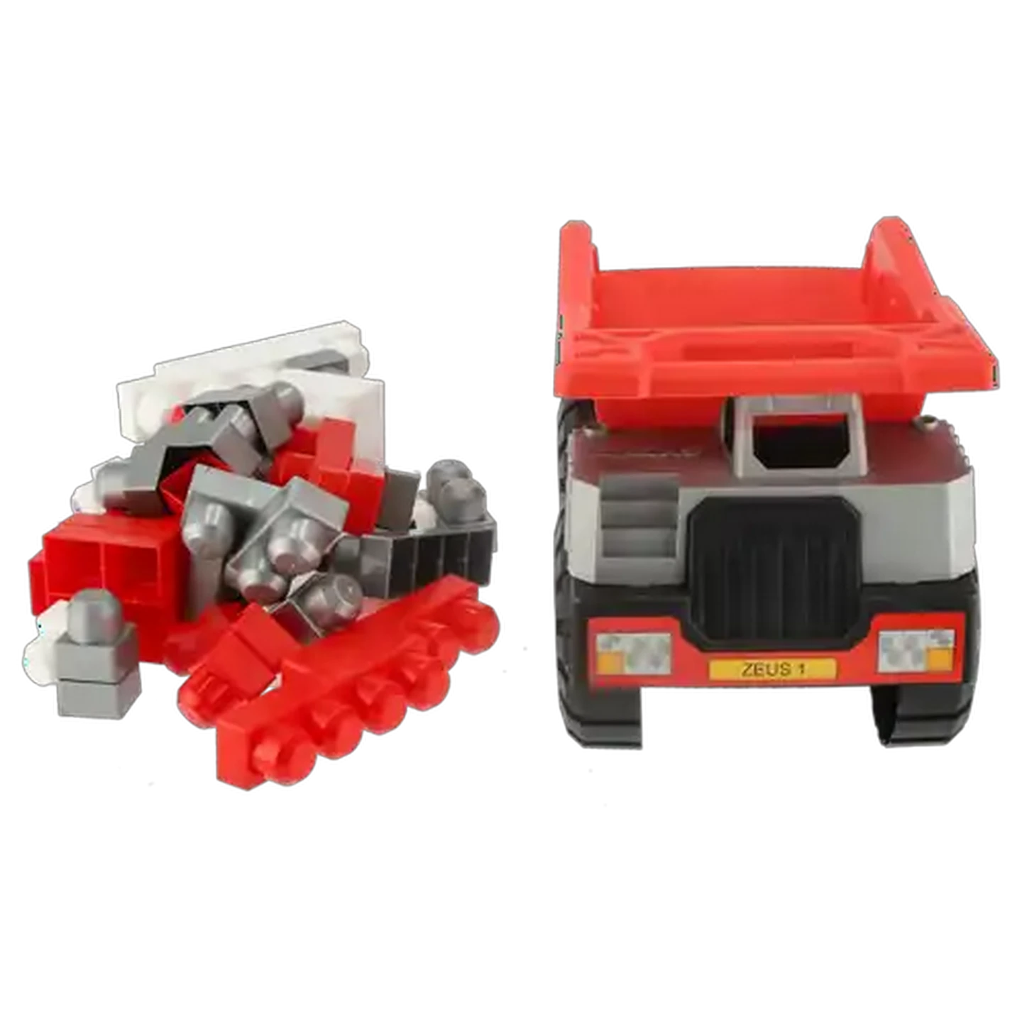 Image of Zeus Red & Grey Dump Truck with Building Blocks 36cm