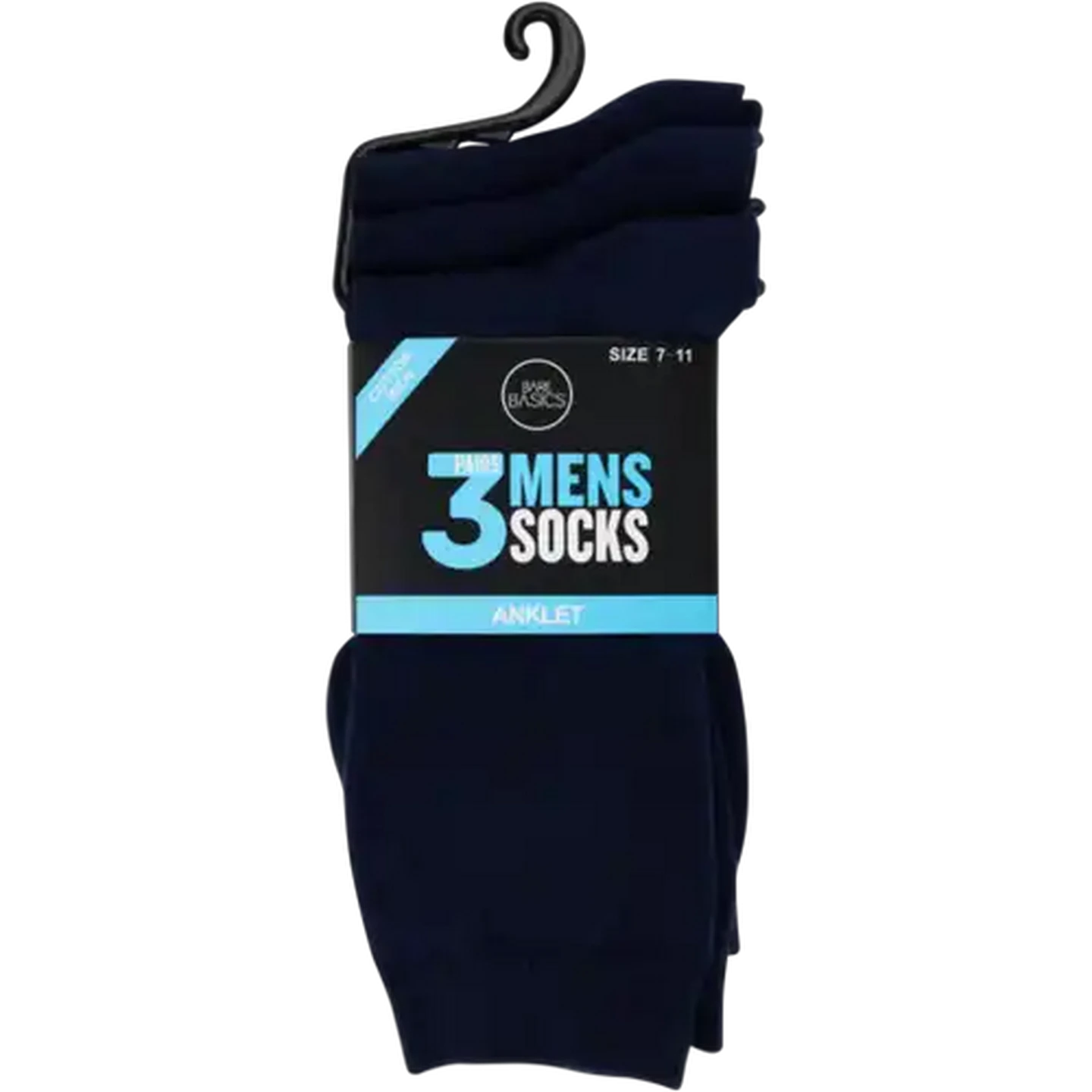 Image of Bare Basics Navy Men's Anklet Socks Size 7-11 3-Pack