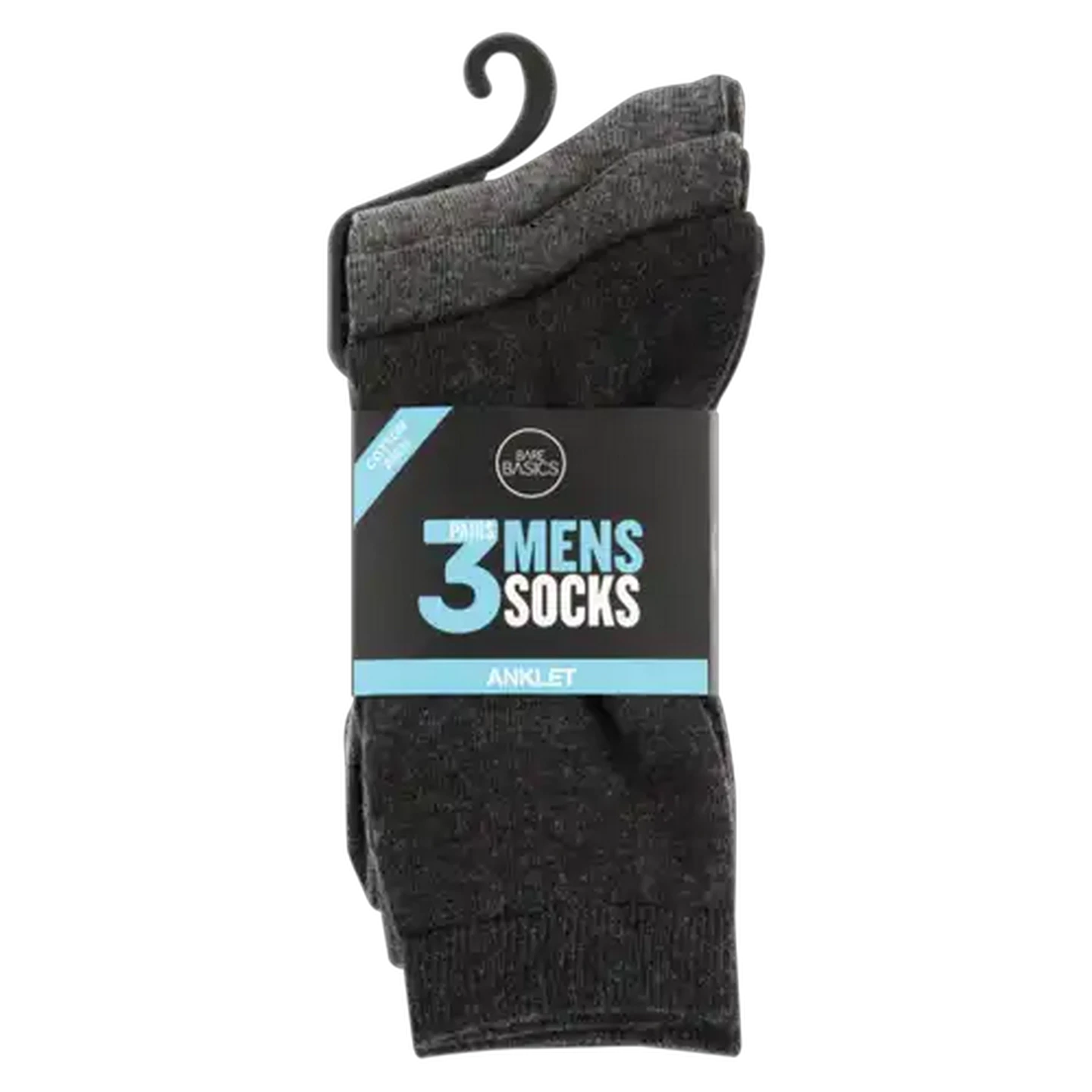 Image of Bare Basics Mens Charcoal Anklet Socks 3-Pack