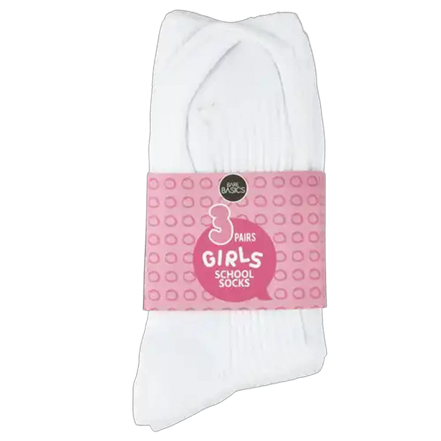 Image of Bare Basics Girls White School Socks 6-8 Years 3-Pack