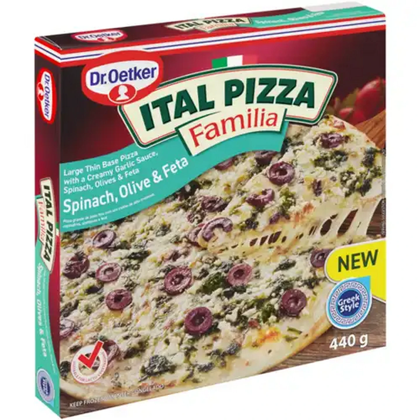 Image of Dr. Oetker Ital Pizza Familia Frozen Spinach, Olives & Feta Pizza 440g
