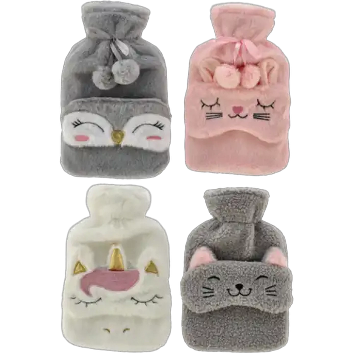 Image of Hot Water Bottle with Fur Eye Mask 750ml (Design May Vary)