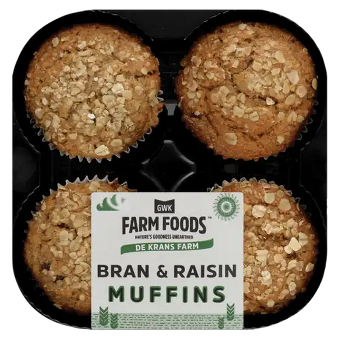 Image of GWK Farm Foods Bran & Raisin Flavoured Muffins 4 Pack