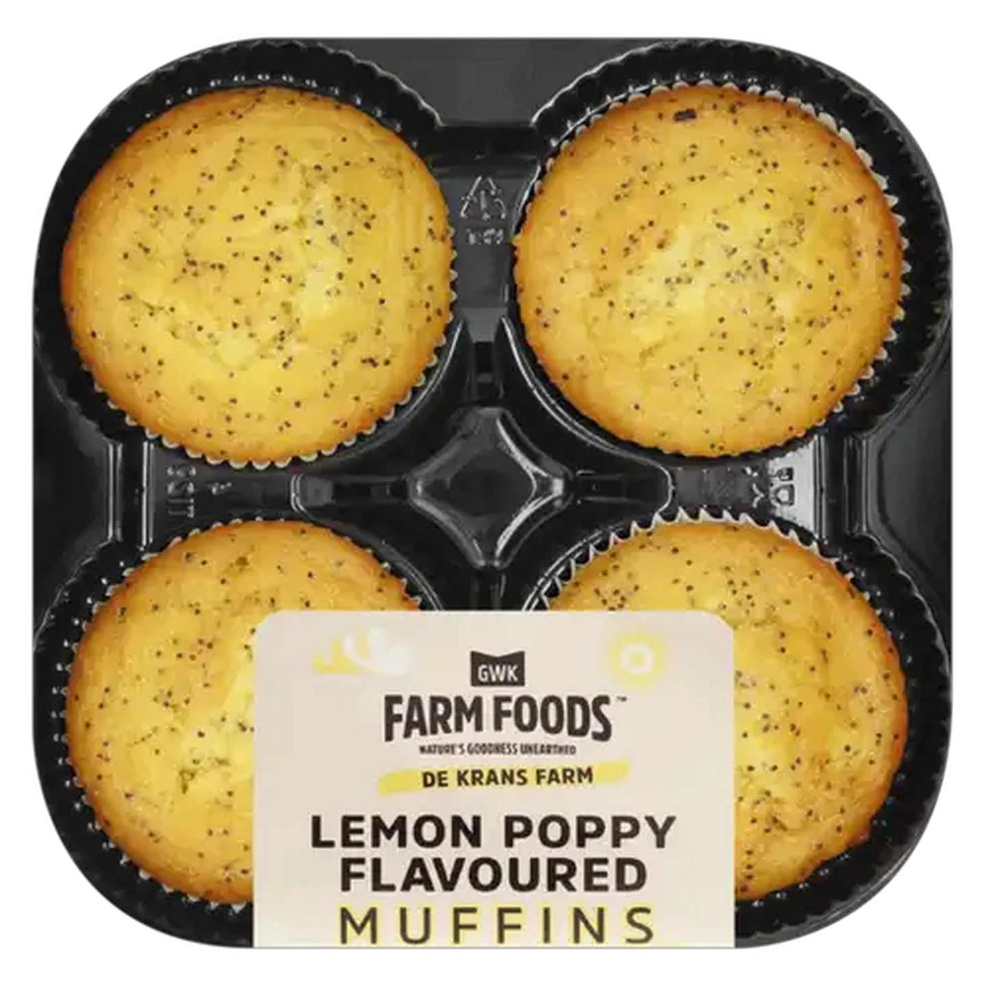 Image of GWK Farm Foods Lemon Poppy Flavoured Muffins 4 Pack