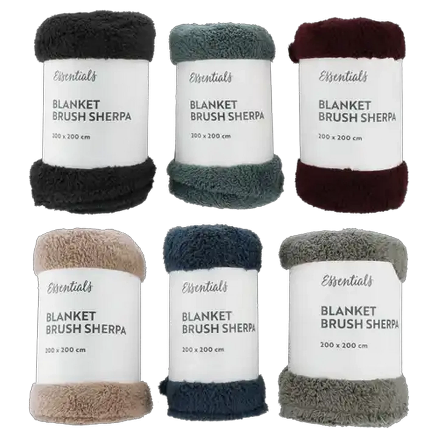 Image of Essentials Brush Sherpa Blanket 200 x 200cm (Colour May Vary)