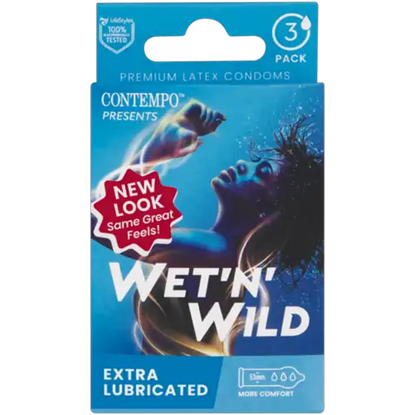 Image of Contempo Wet n Wild Extra Lubricated Premium Latex Condoms 3 Pack
