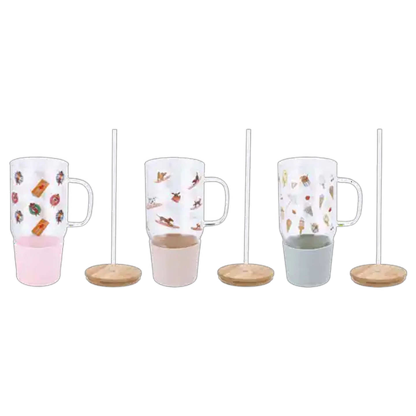 Image of Summer Glass Travel Mug with Bamboo Lid & Straw 1L (Design May Vary)