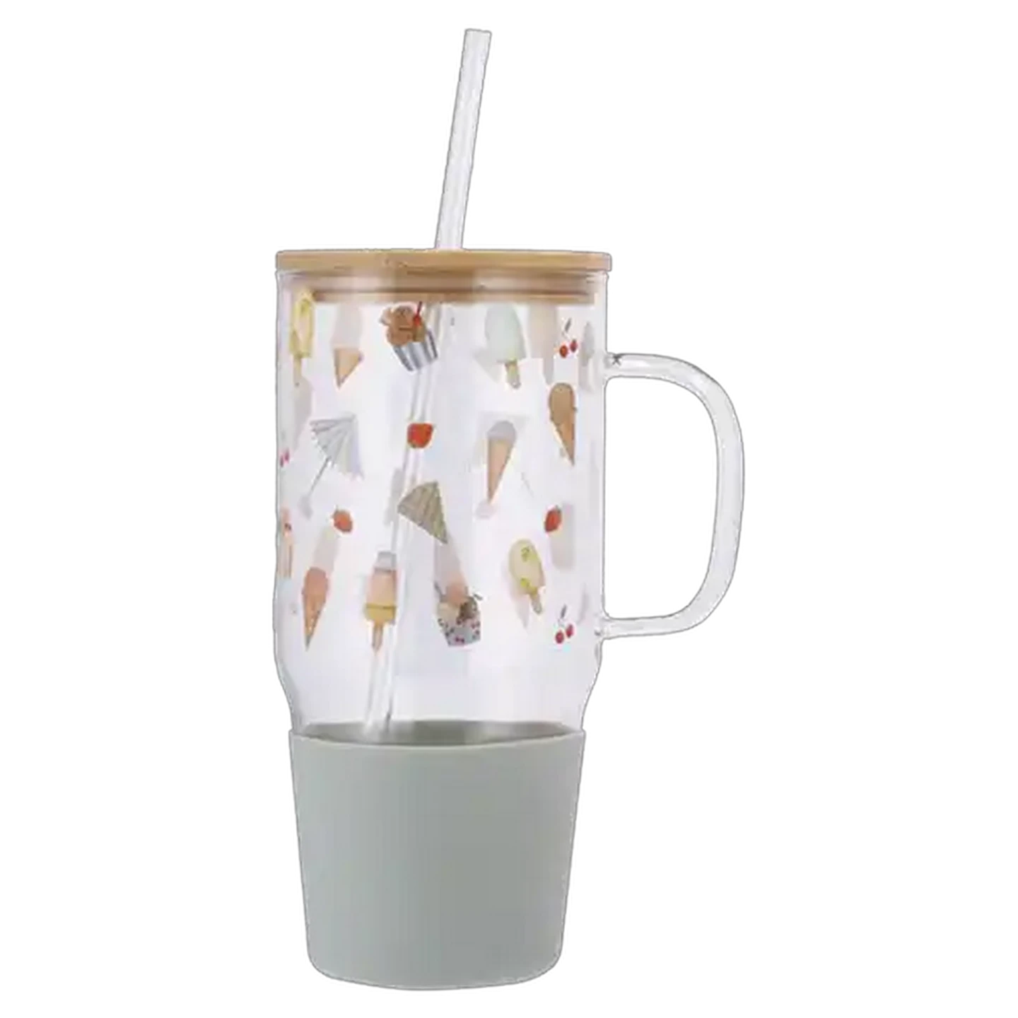 Image of Summer Glass Travel Mug with Bamboo Lid & Straw 1L (Design May Vary)