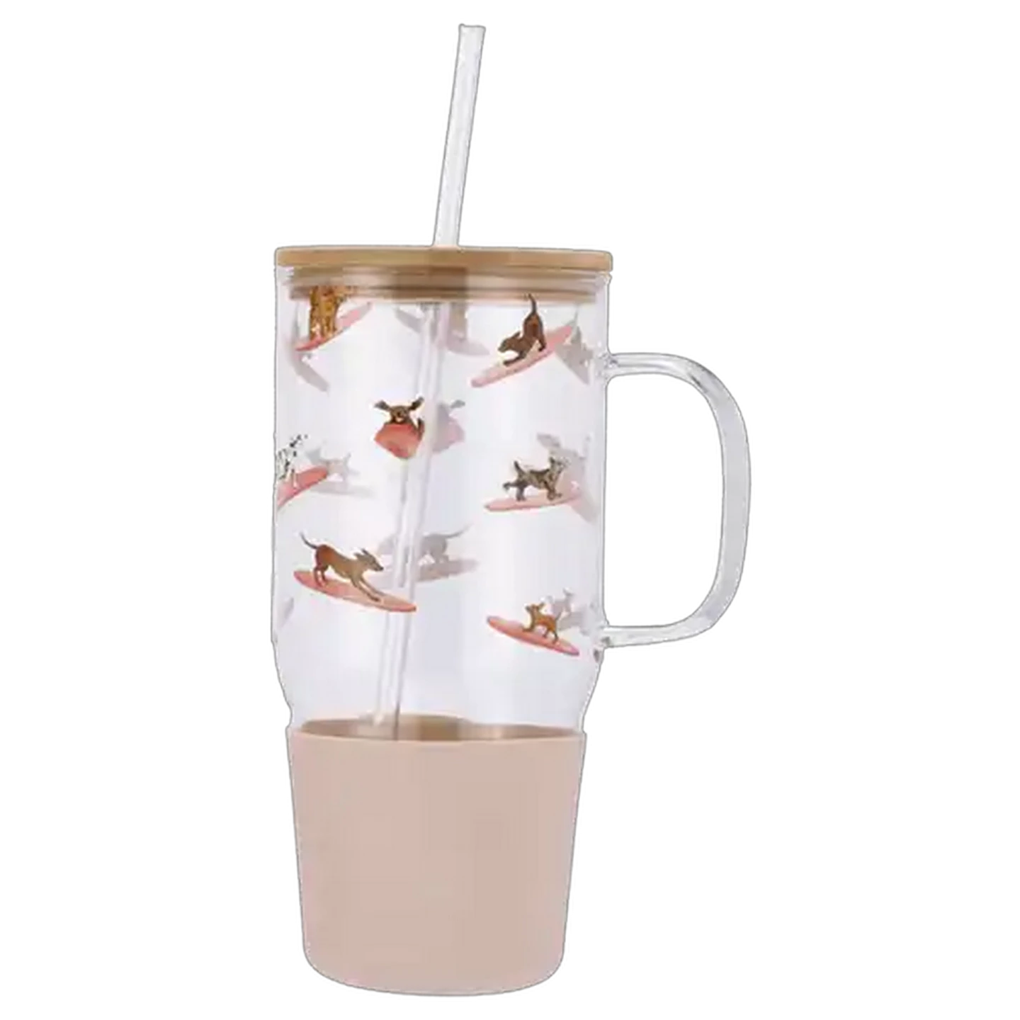 Image of Summer Glass Travel Mug with Bamboo Lid & Straw 1L (Design May Vary)