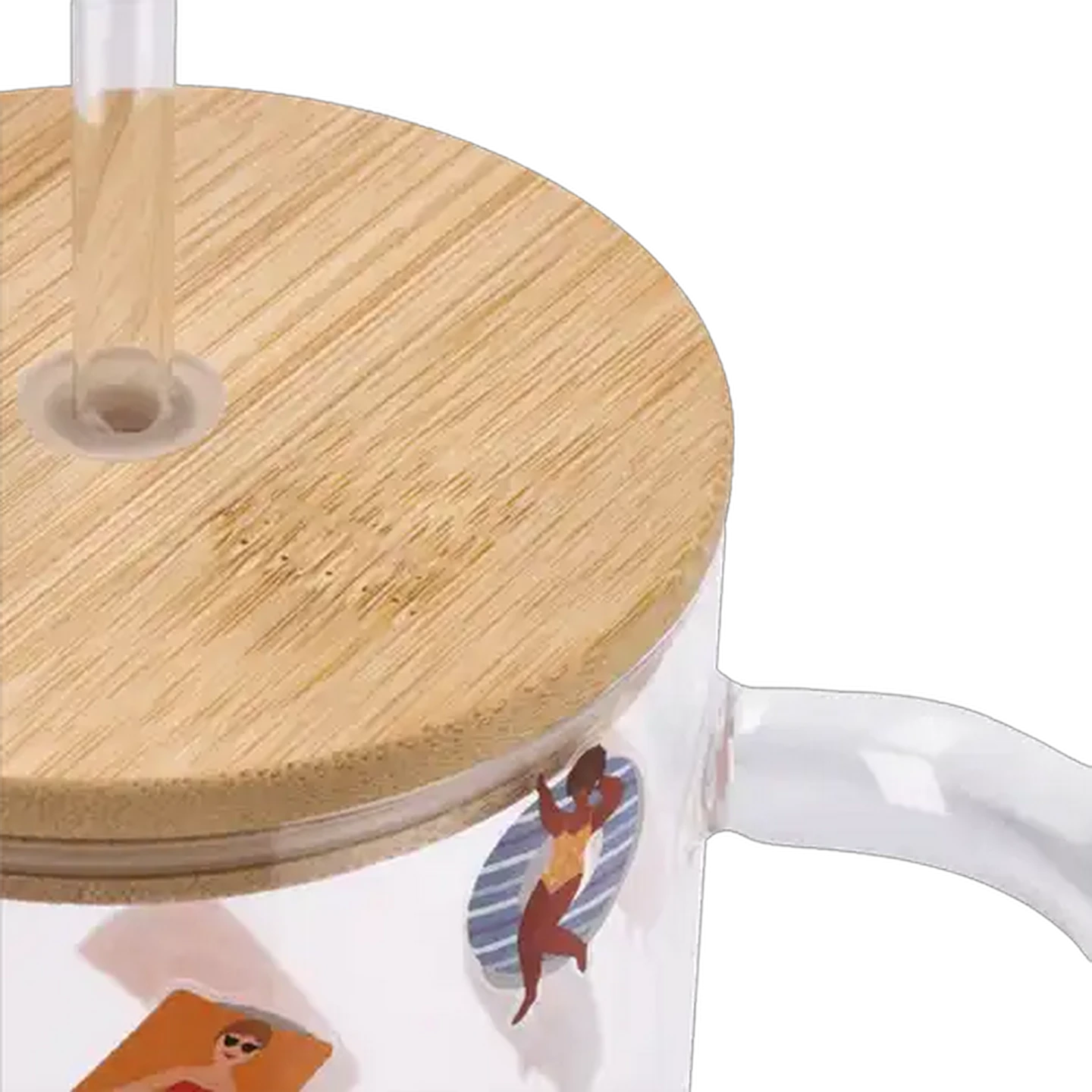 Image of Summer Glass Travel Mug with Bamboo Lid & Straw 1L (Design May Vary)