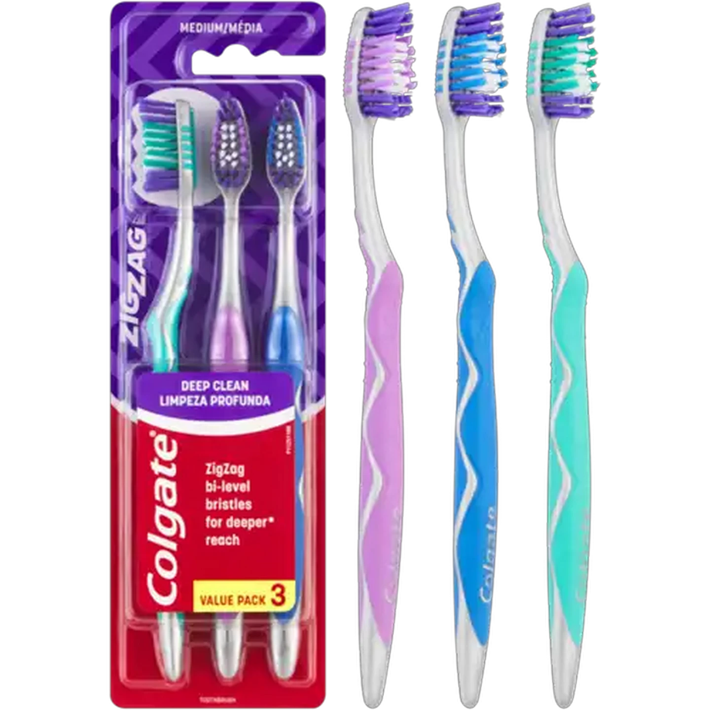 Image of Colgate Medium Zig Zag Toothbrushes 3-Pack