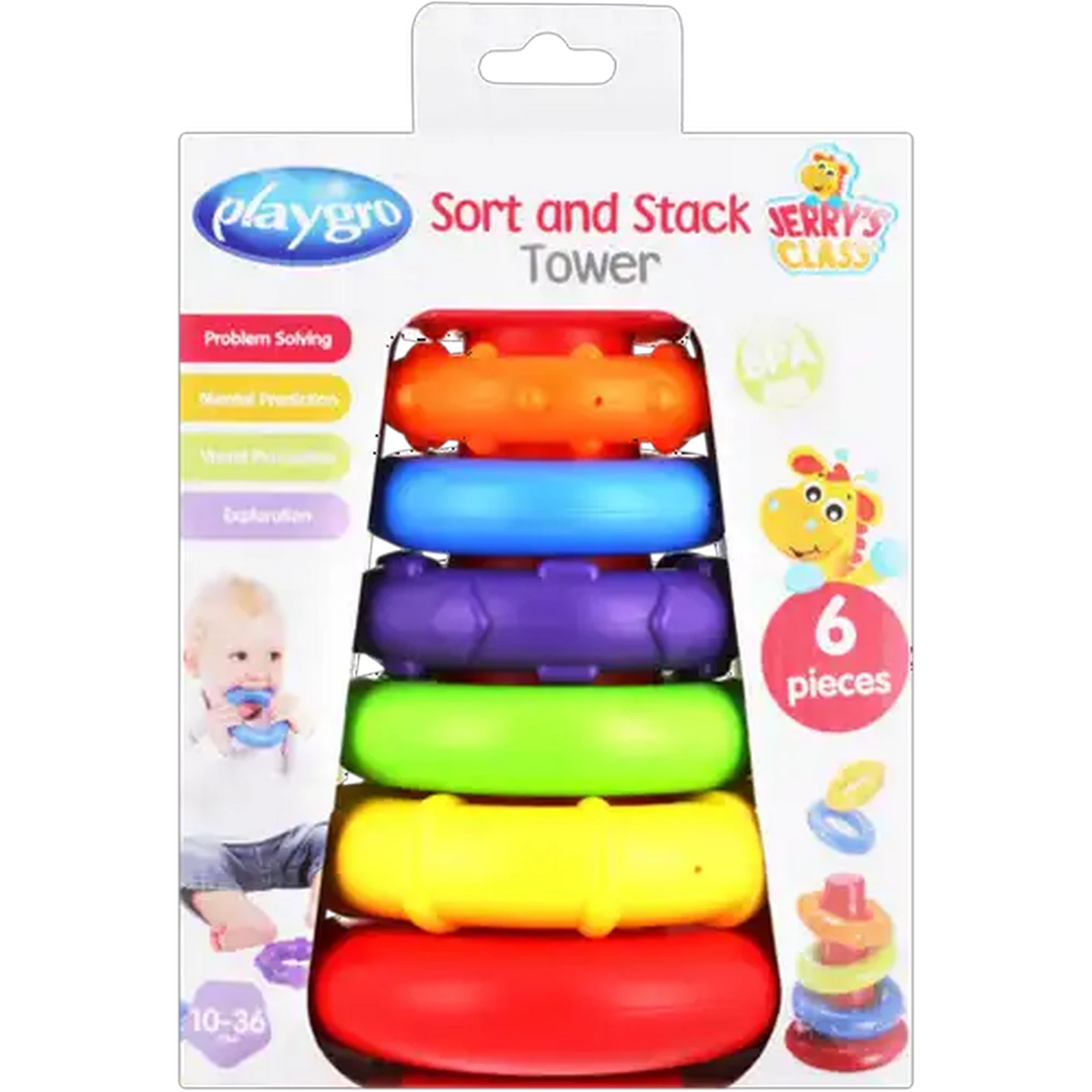 Image of Playgro Sort and Stack Tower 6 Piece 10-36 Months+