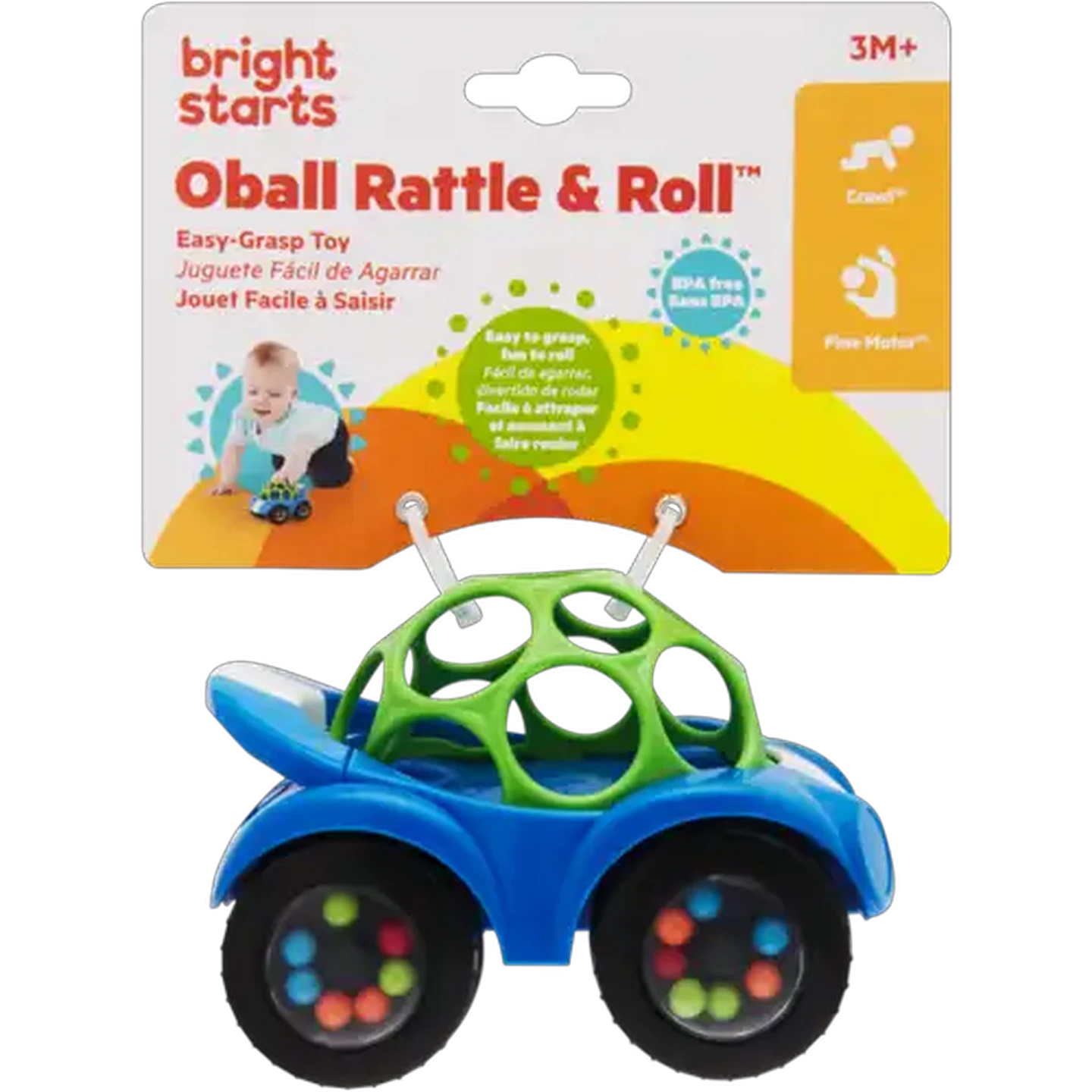 Image of Bright Starts Oball Blue Rattle & Roll Toy 3 Months +