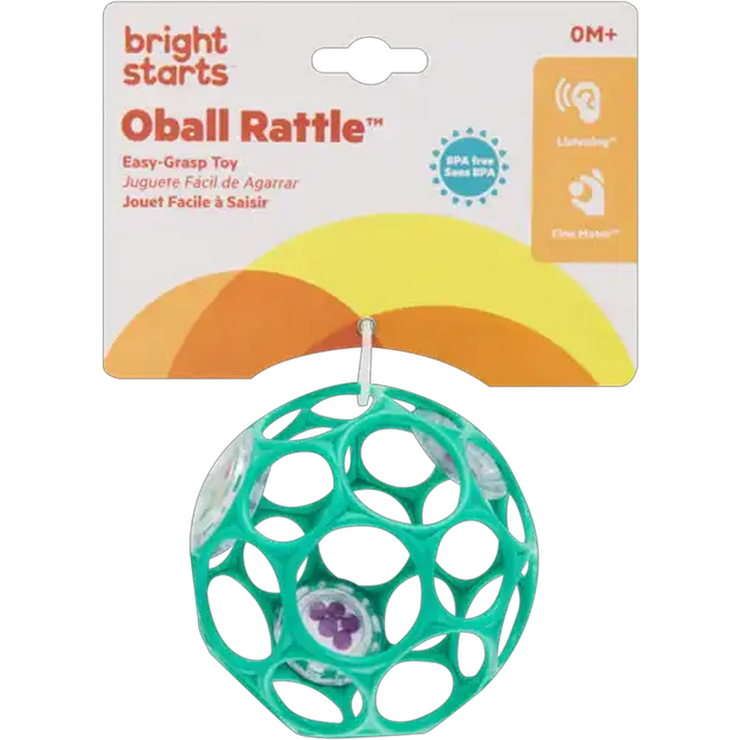 Image of Bright Starts Oball Teal Baby Rattle 0 Months +