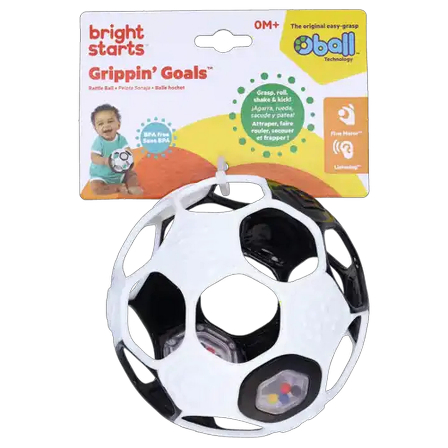 Image of Bright Starts Black & White Rattle Ball 0 Months +