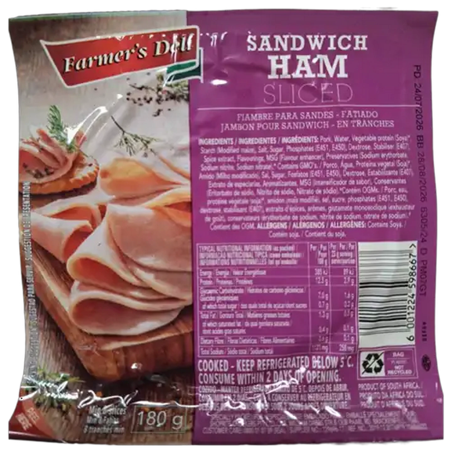 Image of Farmer's Deli Sliced Sandwich Ham 180g