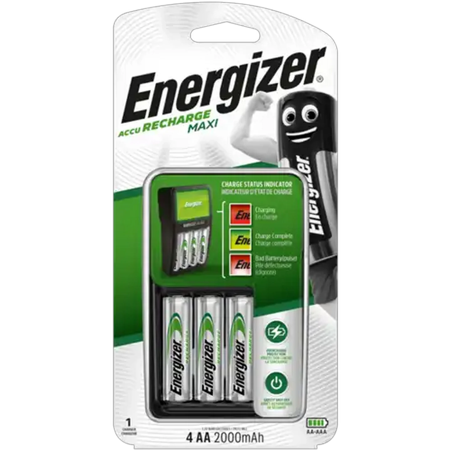 Image of Energizer Accu Recharge Maxi Battery Charger with 4 AA Batteries 5-Piece