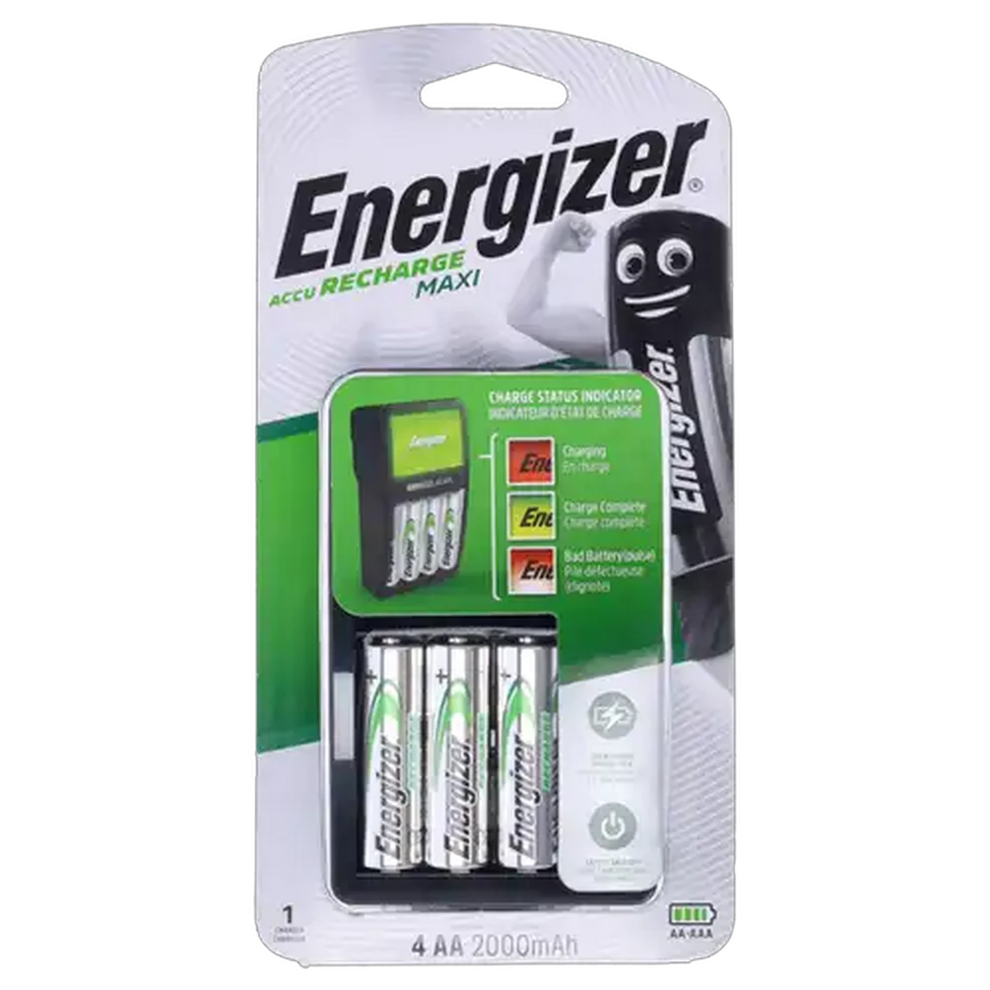 Image of Energizer Accu Recharge Maxi Battery Charger with 4 AA Batteries 5-Piece