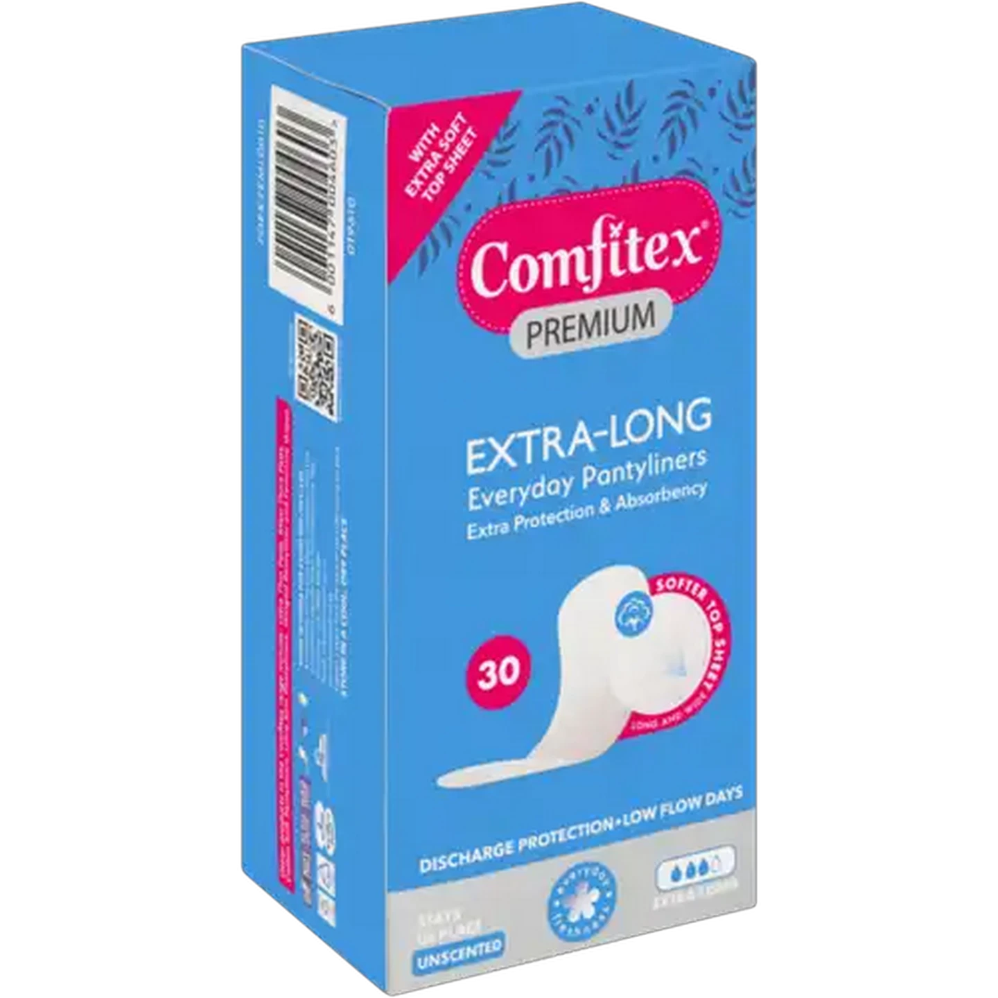 Image of Comfitex Premium Extra Long Unscented Everyday Pantyliners 30-Pack
