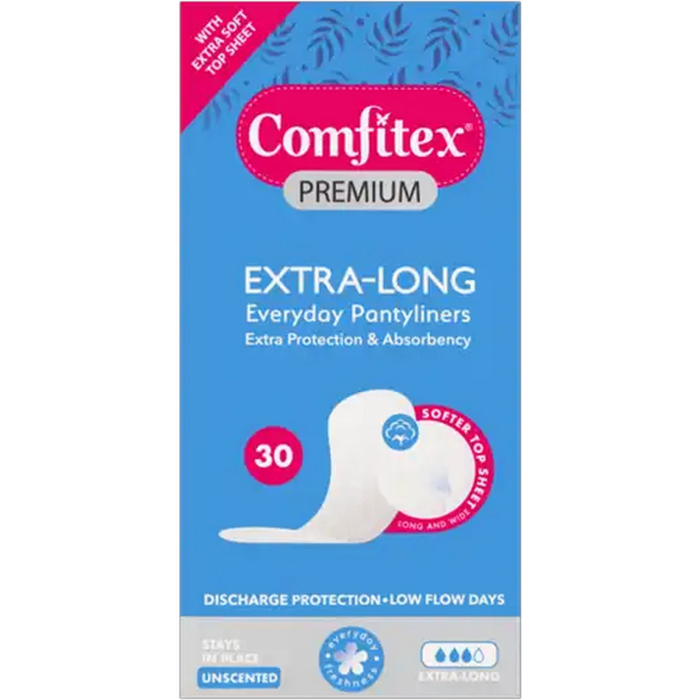 Image of Comfitex Premium Extra Long Unscented Everyday Pantyliners 30-Pack