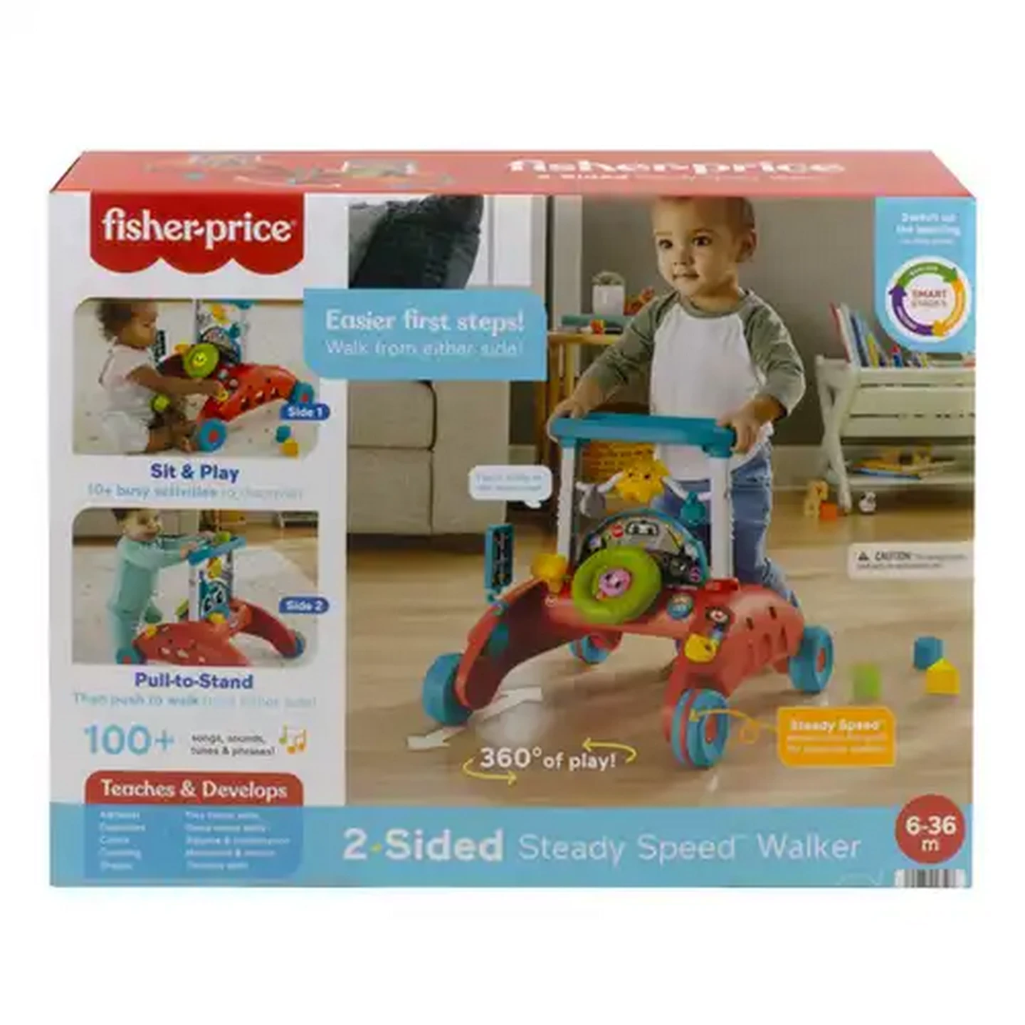 Image of Fisher-Price 2-Sided Steady Speed Baby Walker Push Along With Lights And Songs