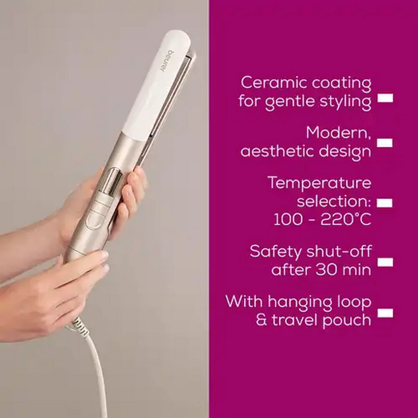 Image of Beurer Germany HS 70 Protective Ceramic Hair Straightener 220°C