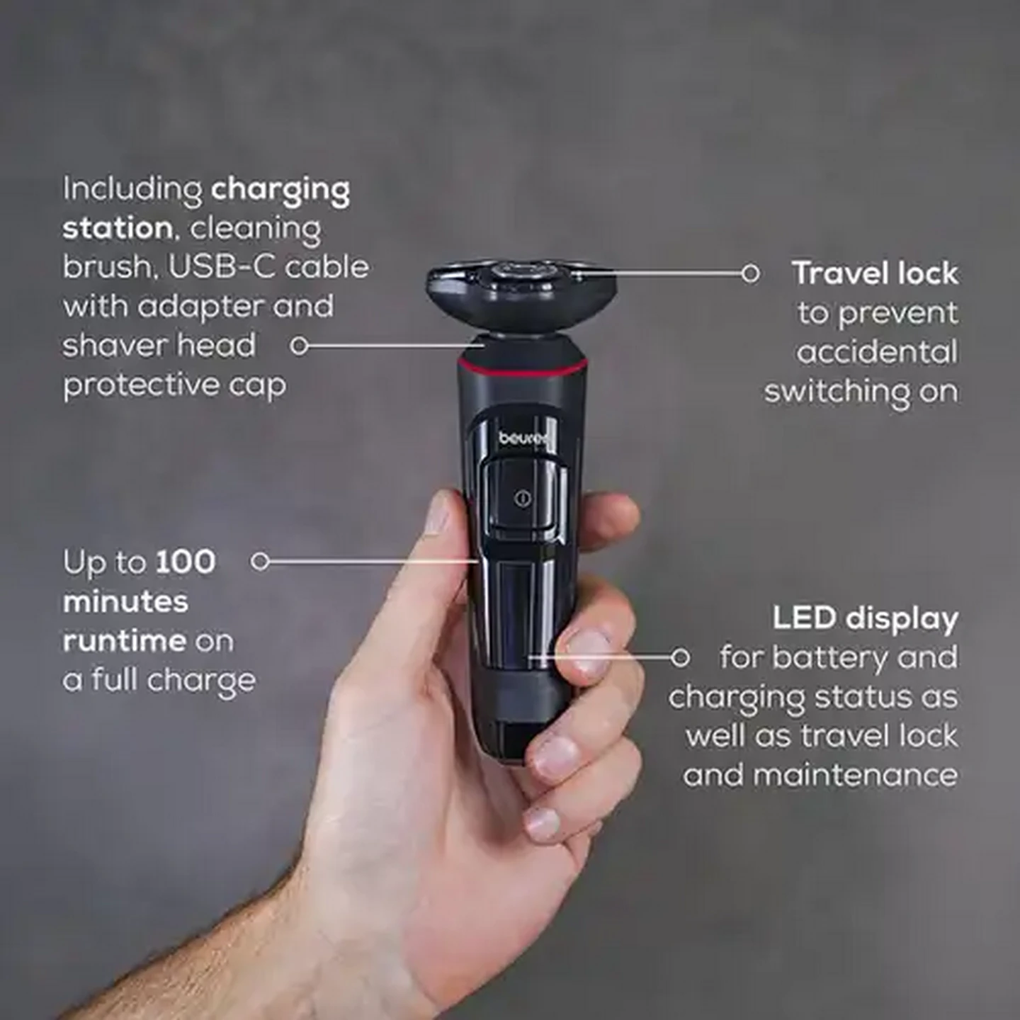 Image of Beurer Germany MN8X Electric Rotary Wet & Dry Rechargeable Shaver 360° 