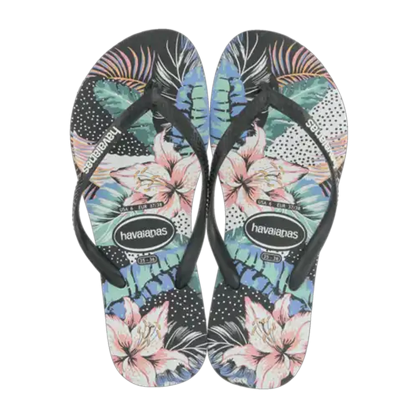 Image of Havaianas Ladies Slim Sandals Floral Black Size 35/36